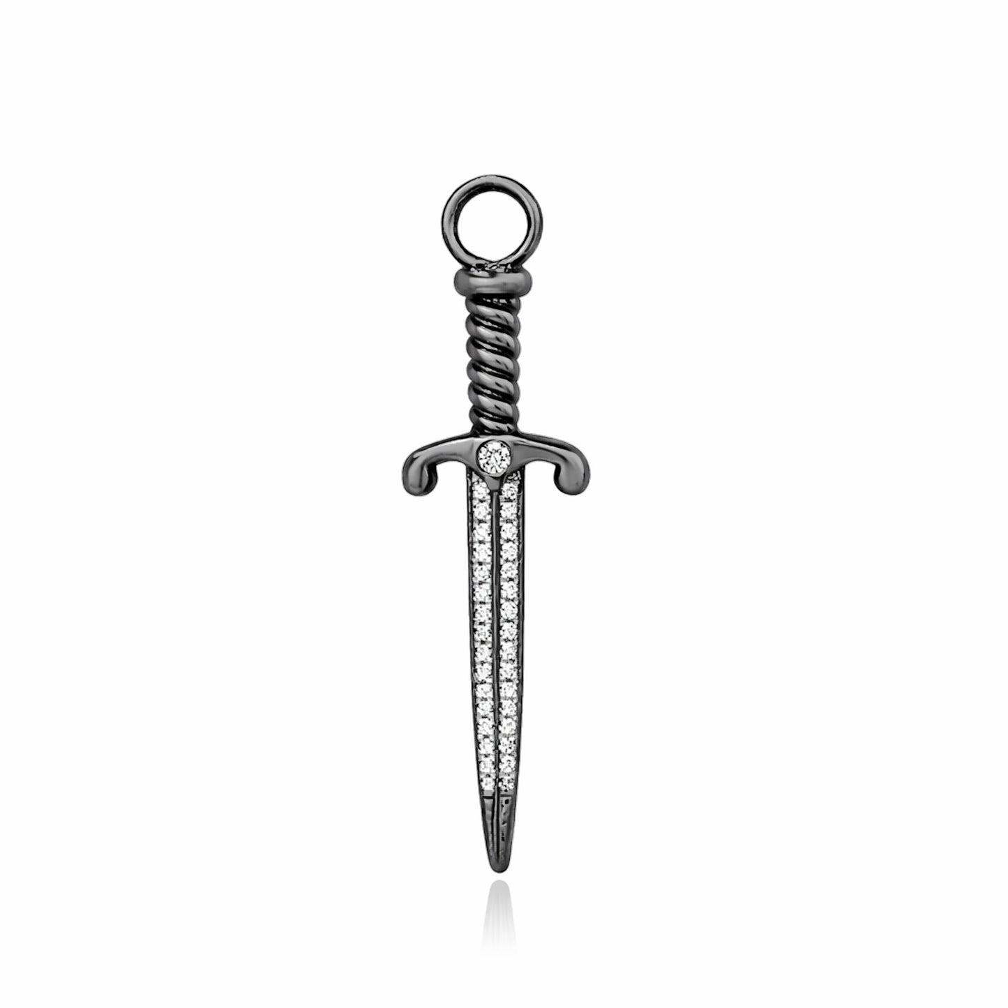 14K Gold Pavé Diamond Dagger Sword Hoop Earring Charm