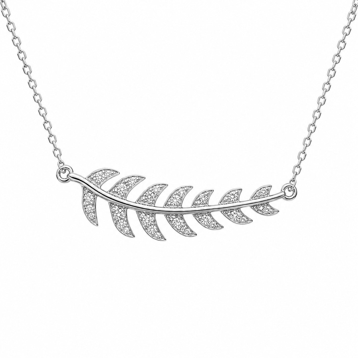 14K Gold Pavé Diamond Leaf Necklace