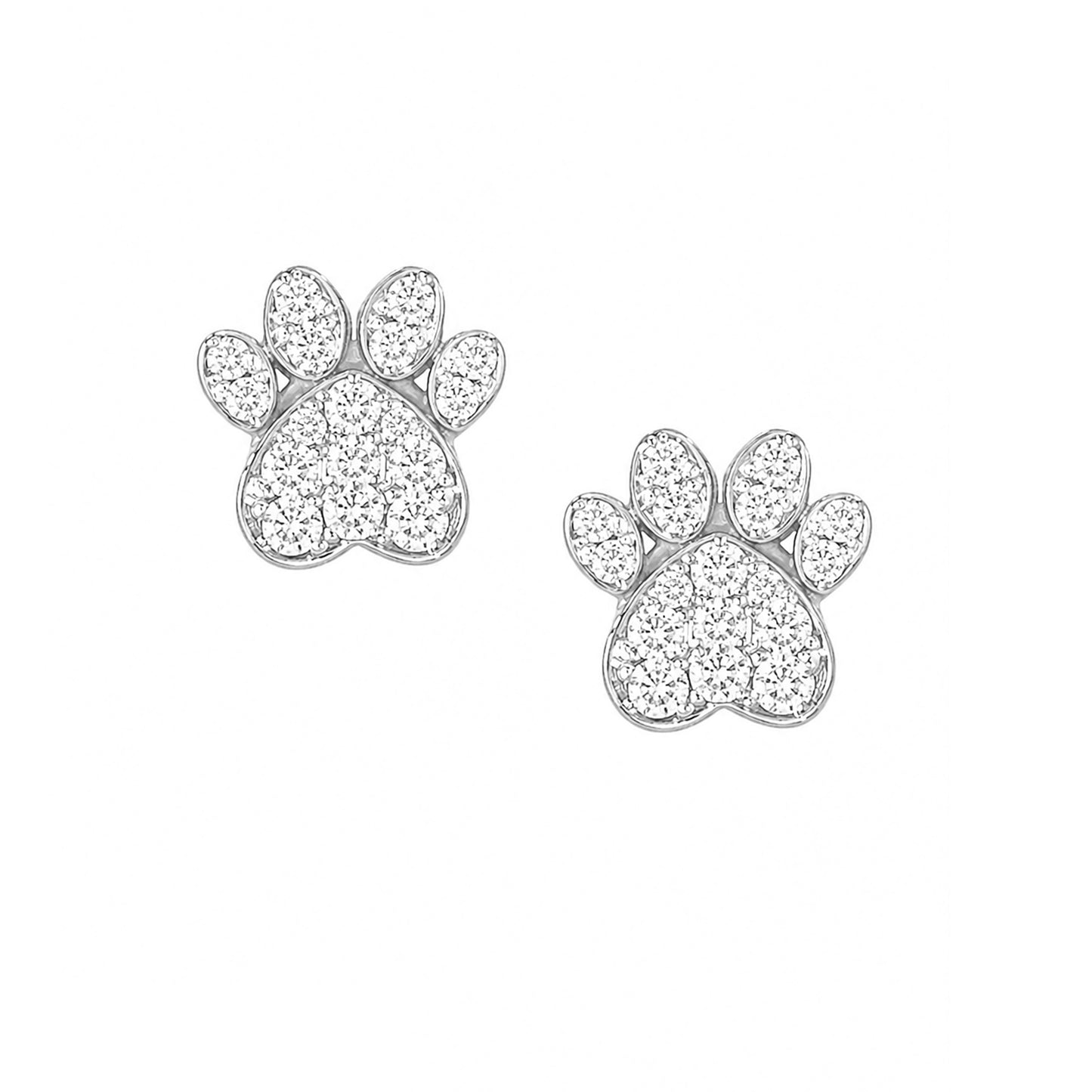 14K Gold Pavé Diamond Paw Print Stud Earrings