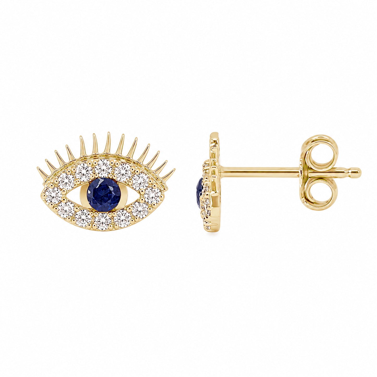 14K Gold Pavé Diamond & Sapphire Evil Eyelash Stud Earrings