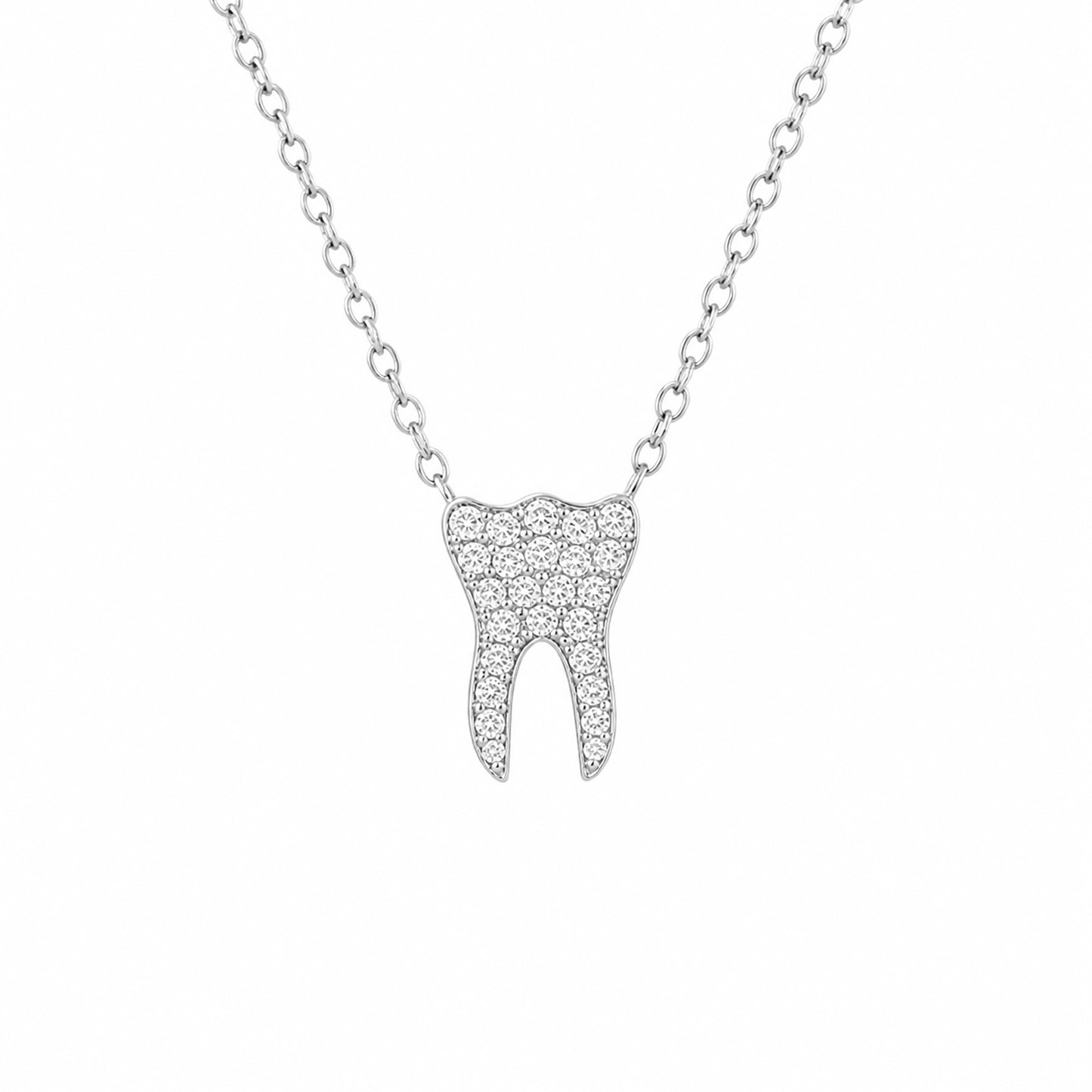 14K Gold Diamond Tooth Pendant Necklace