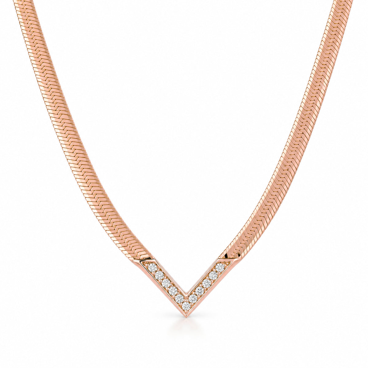 14K Gold Diamond Chevron Herringbone Chain Necklace ~ 2.3mm Width