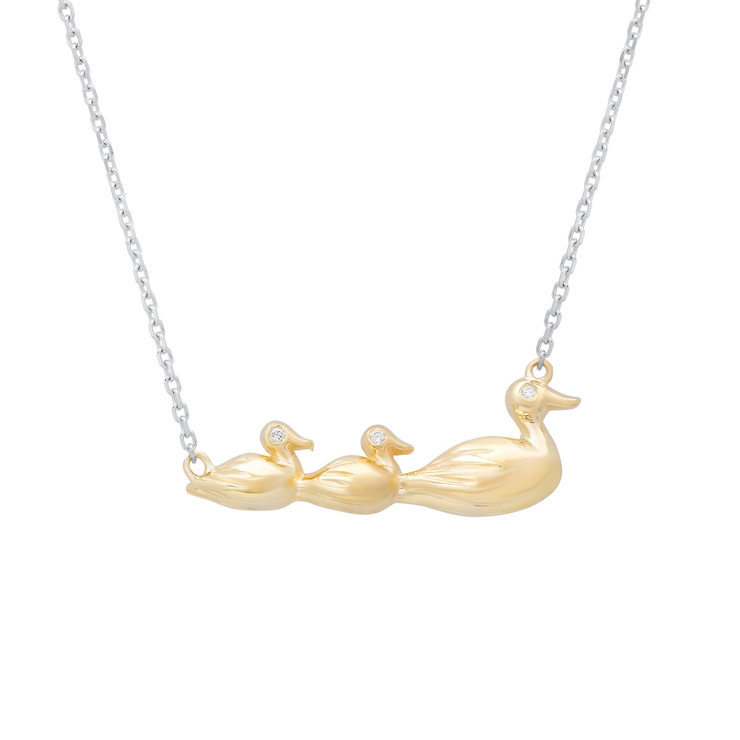 14K Gold Diamond Ducks In a Row Necklace