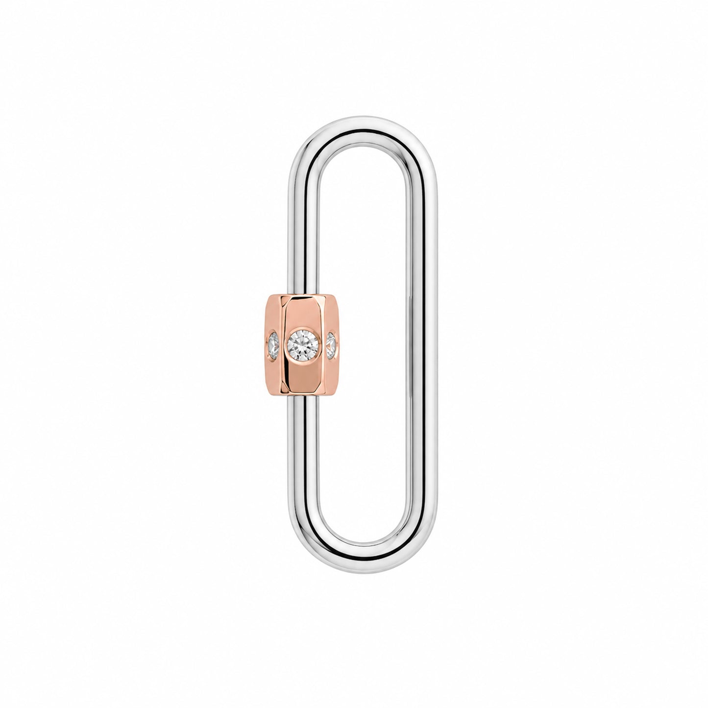 14K Gold Elongated Oval Carabiner Diamond Lock Charm Enhancer, Large Size