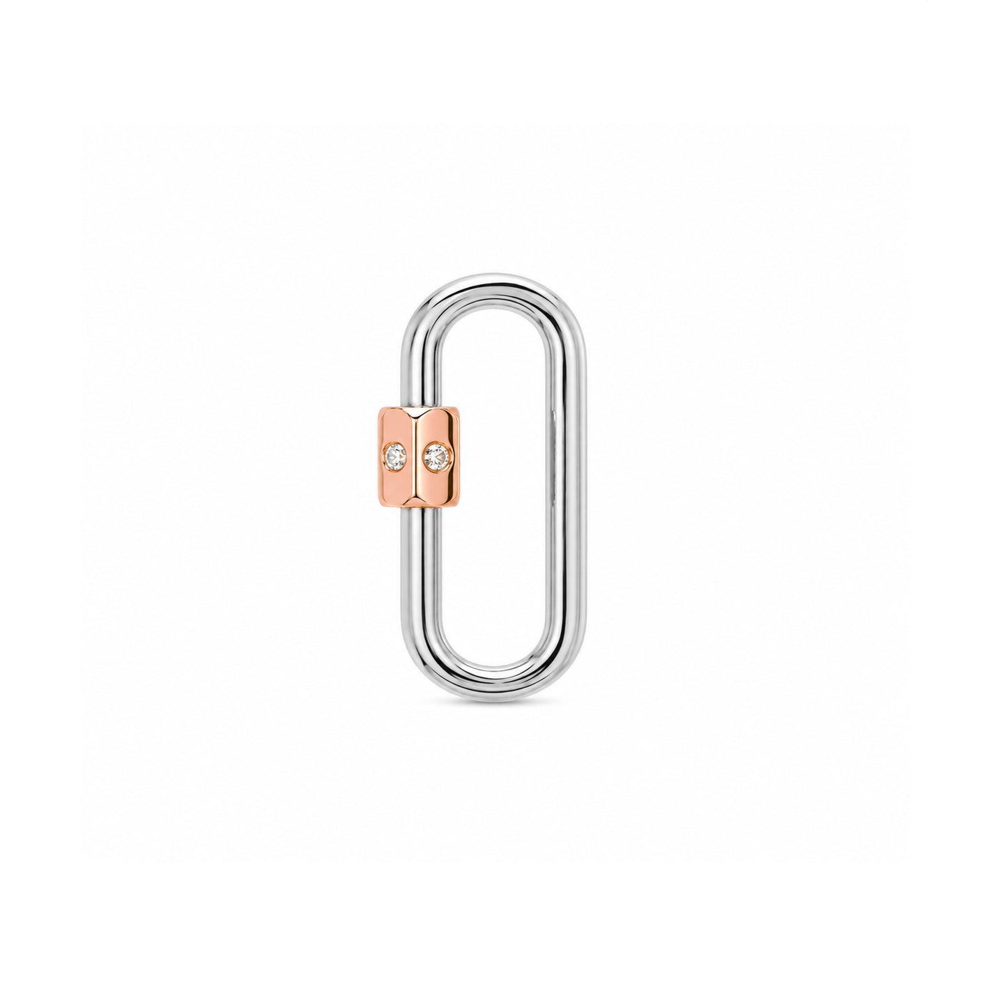 14K Gold Elongated Oval Carabiner Diamond Lock Charm Enhancer, Small Size