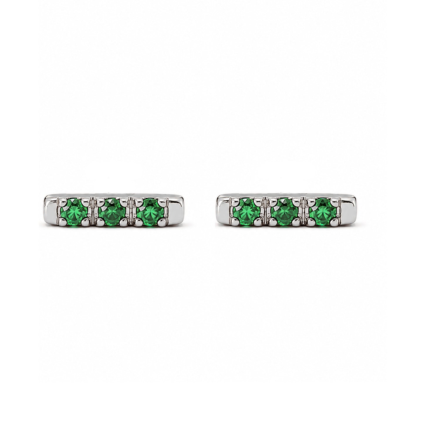 14K Gold XS Pavé Emerald Bar Stud Earrings