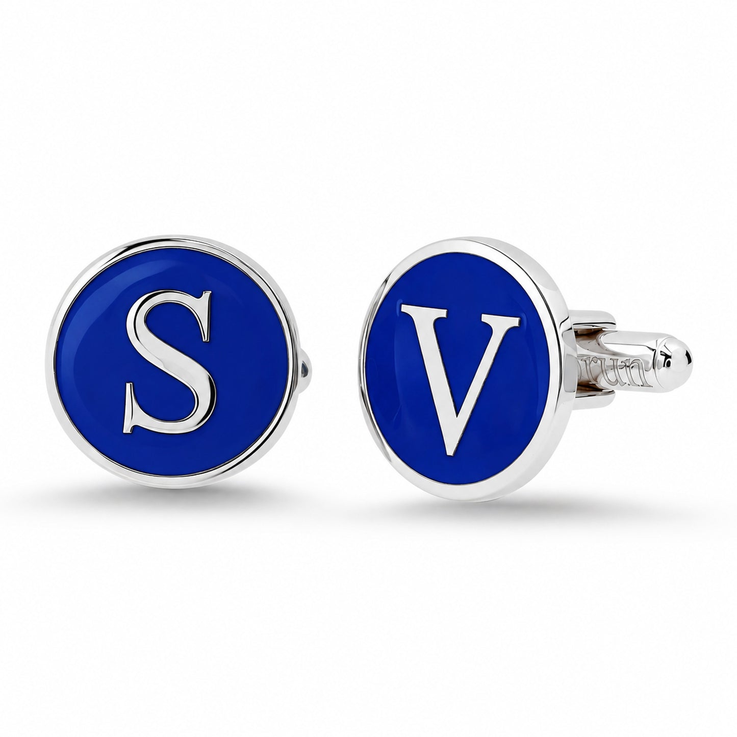 Sterling Silver Initial Letter Enamel Coin Cufflinks, Classic Font