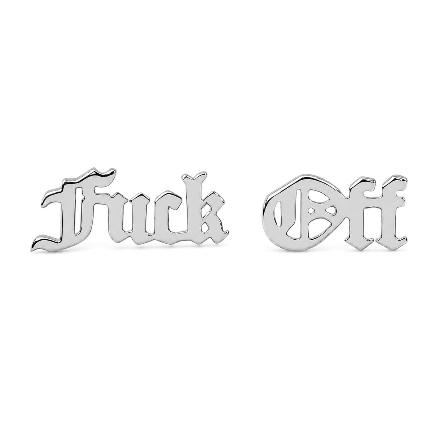 14K Gold Old English Font "Fuck Off" Stud Earrings