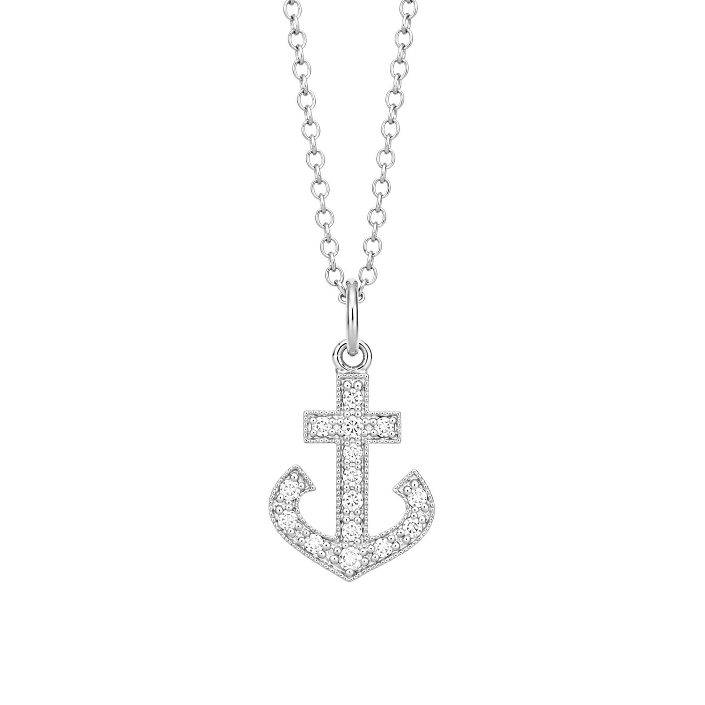 14K Gold Pavé Diamond Anchor Necklace, Large Size