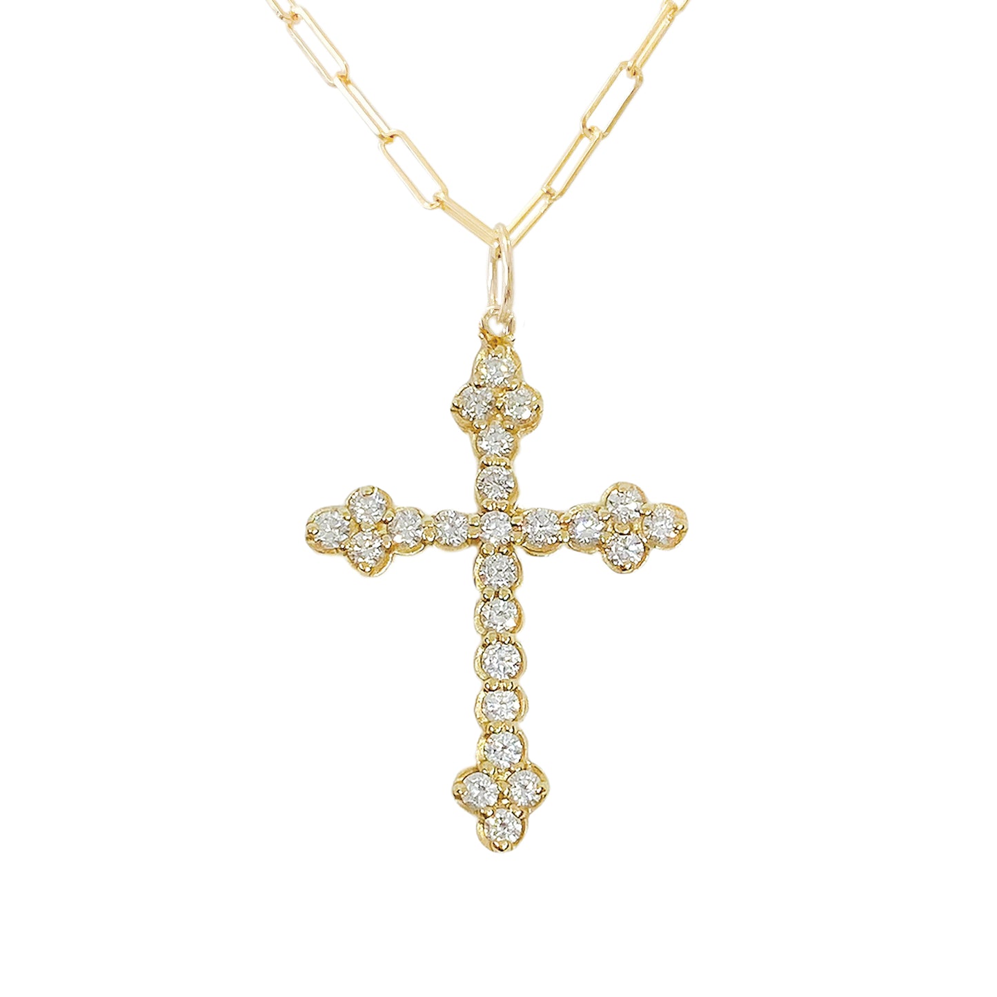 14K Gold Diamond Gothic Trinity Cross Charm Necklace ~ Large Size