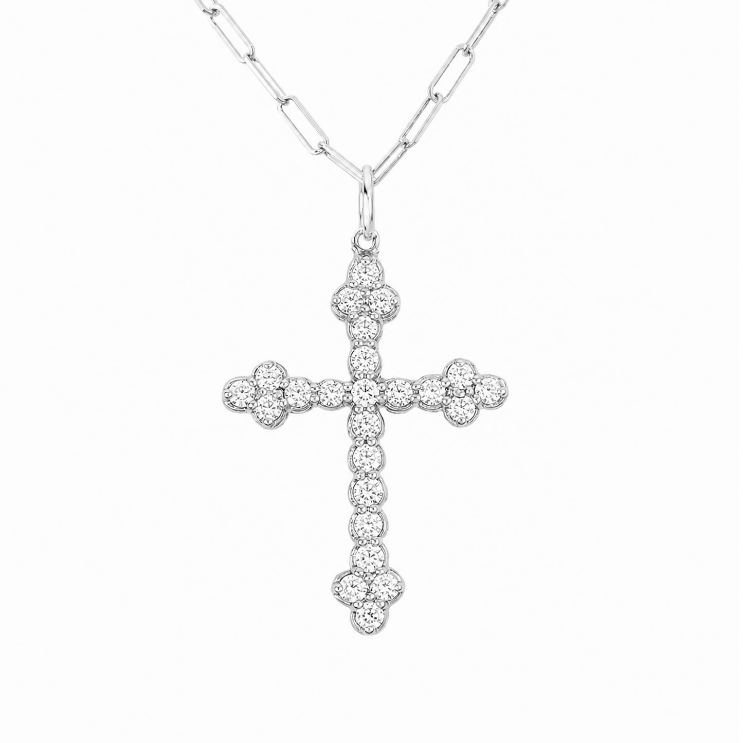 14K Gold Diamond Gothic Trinity Cross Charm Necklace ~ Large Size