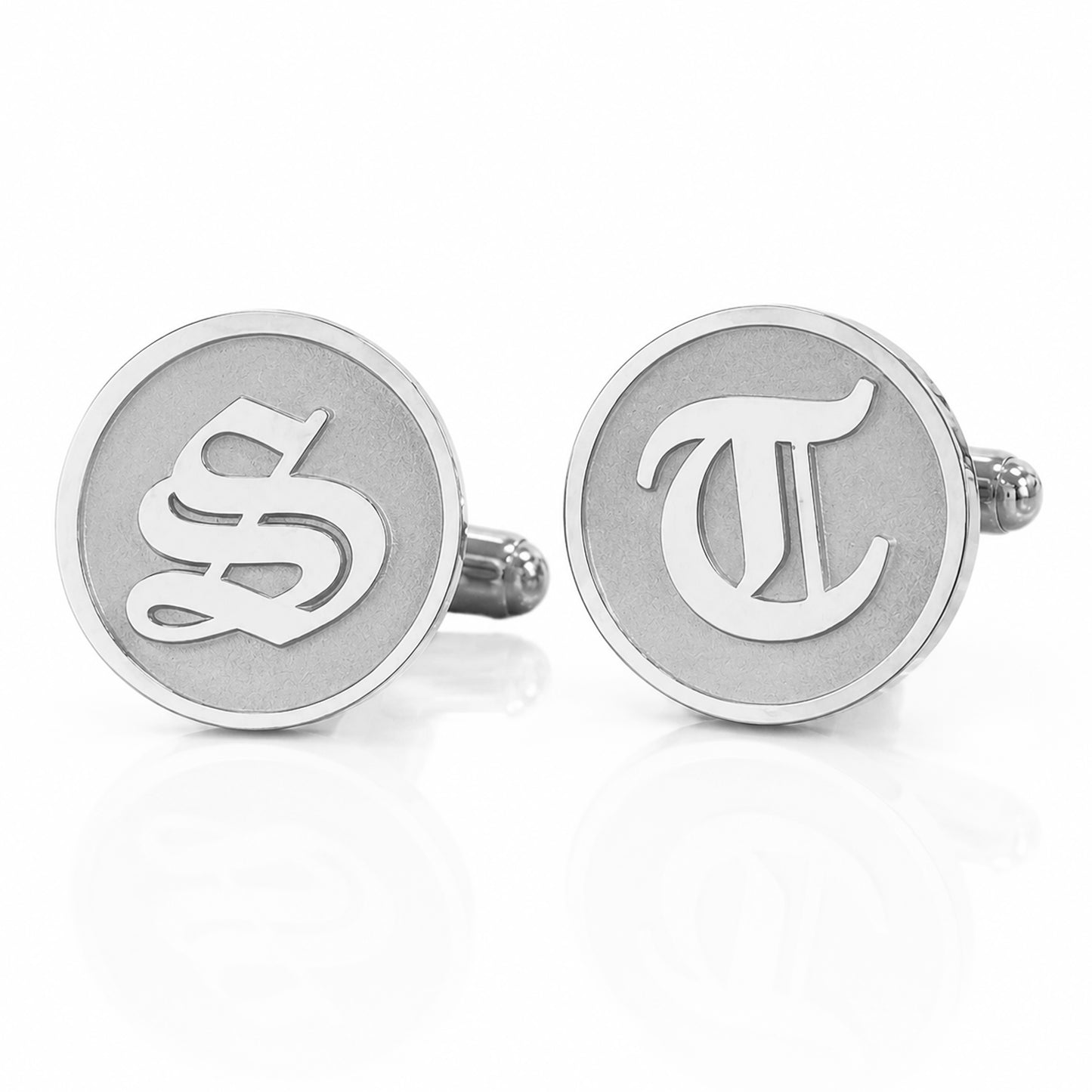 14K Initial Letter Cameo Engraved Coin Cuff Links, Old English Font