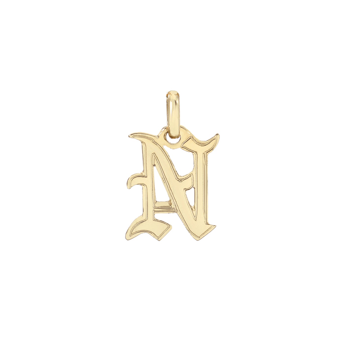 14K Gold Old English Font Initial Charm Pendant, Small Size