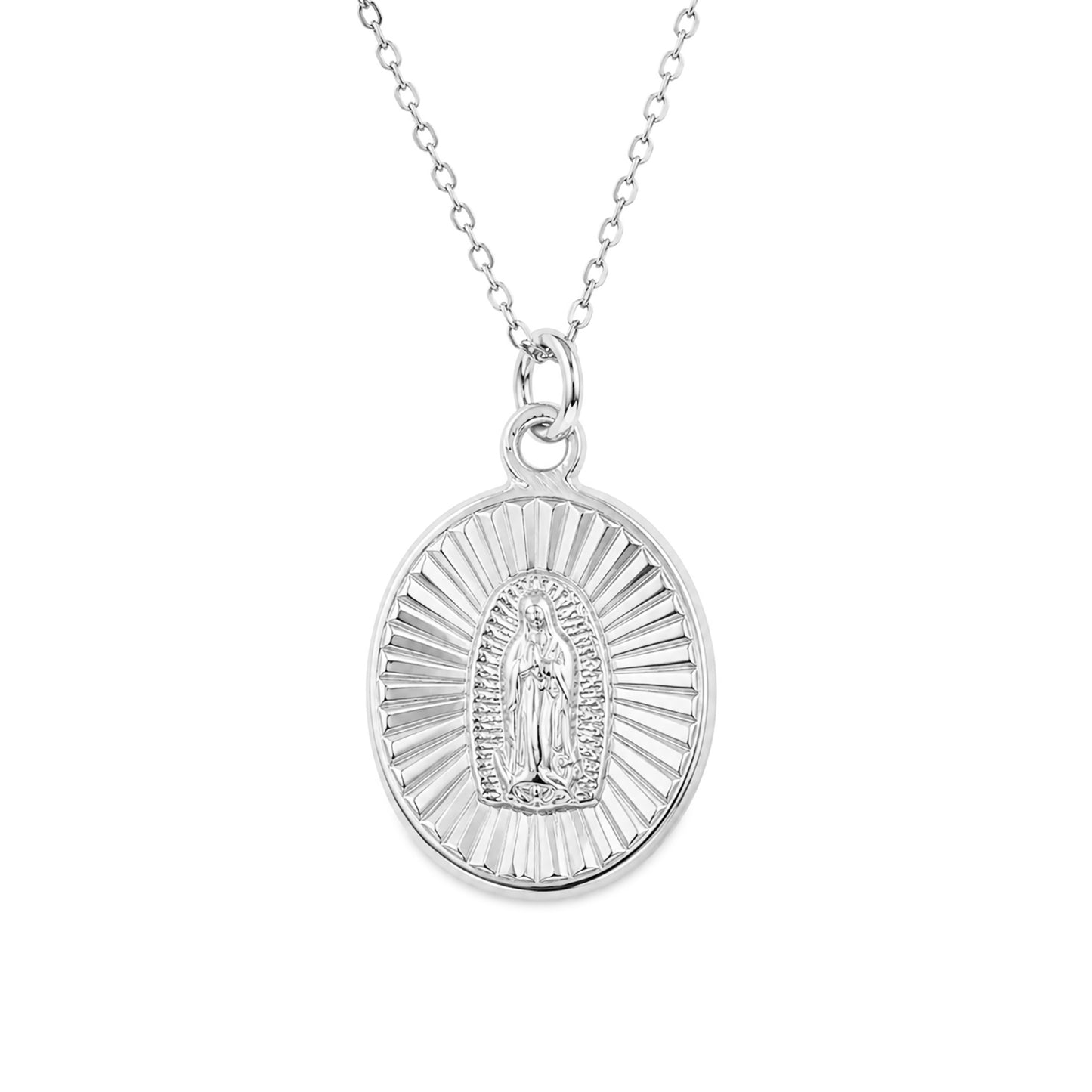 14K Gold Virgin Mary Miraculous Medal Fluted Charm Necklace