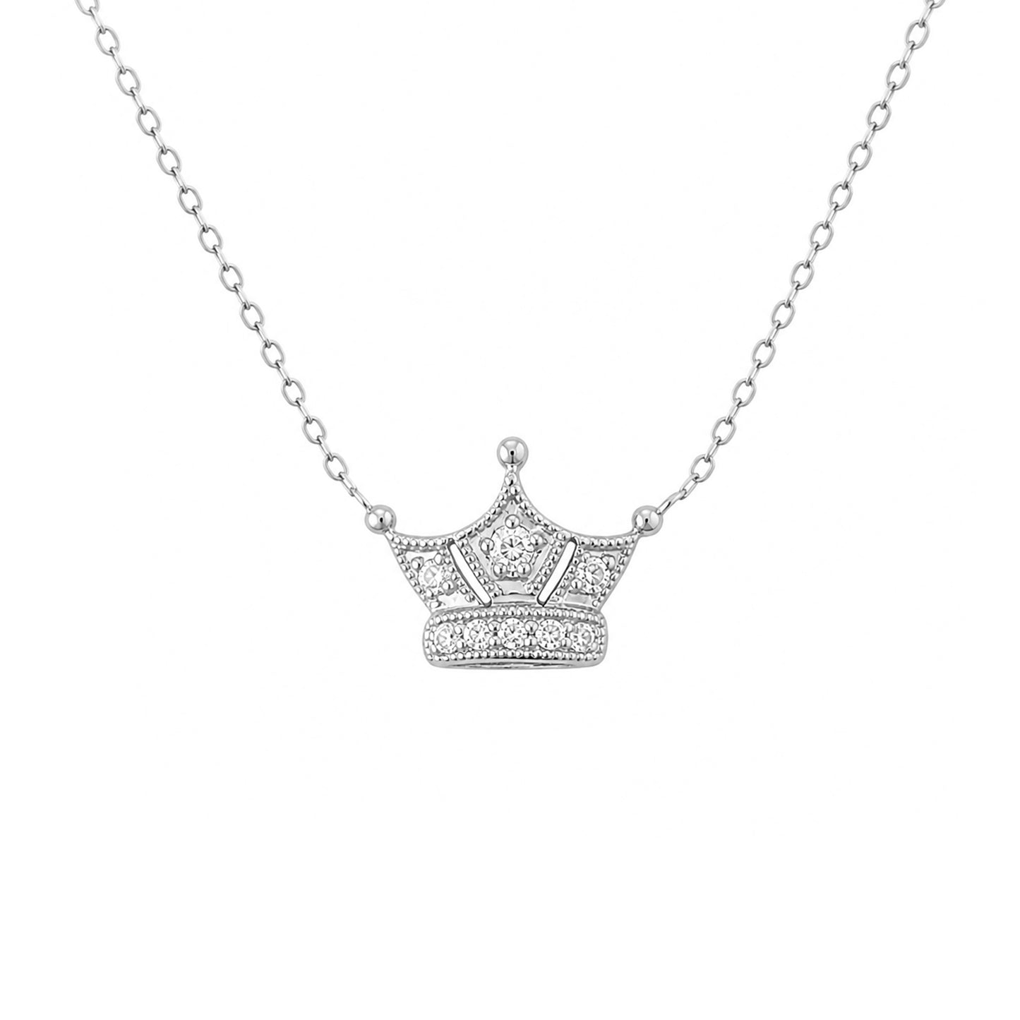 14K Gold Pavé Diamond Crown Charm Pendant Necklace