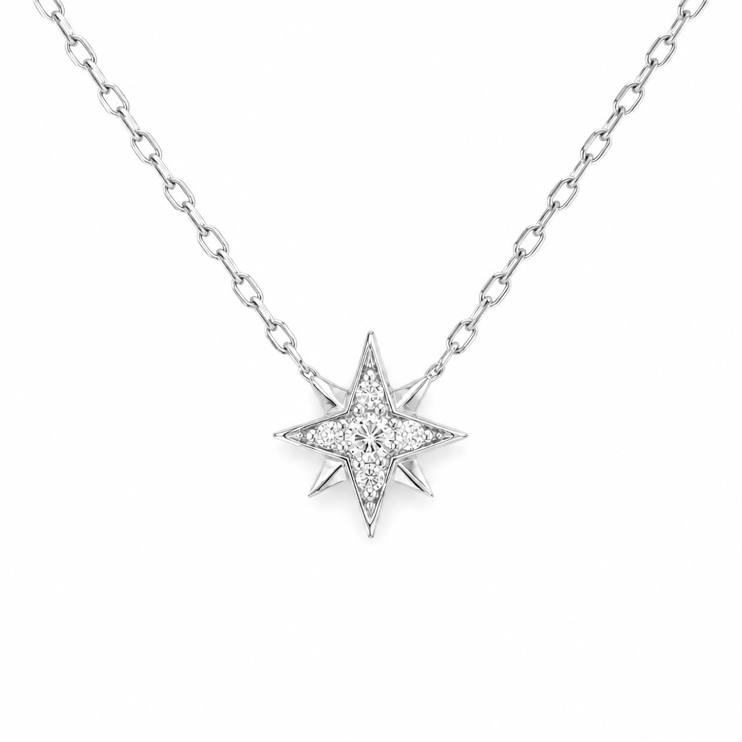 14K Gold Pavé Diamond Starburst Pendant Necklace, Small Size