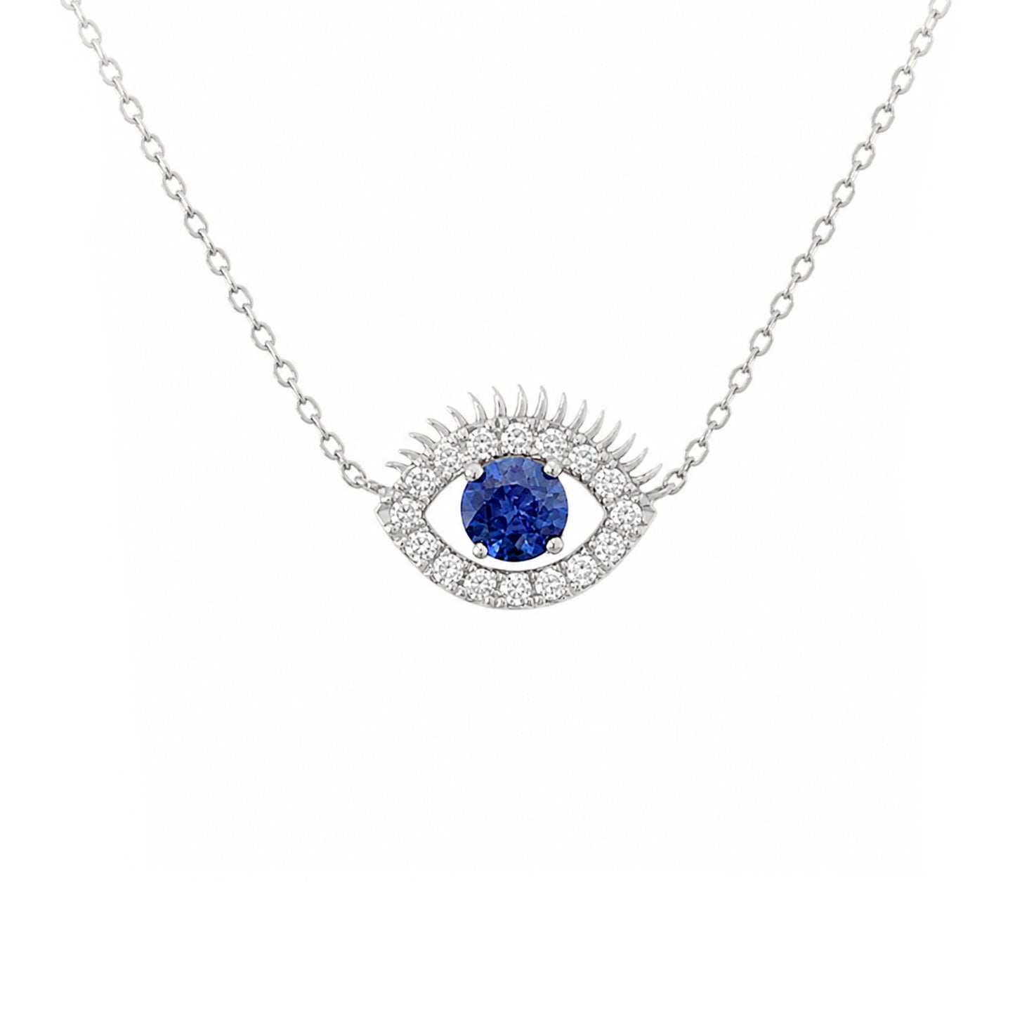 14K Gold Diamond & Sapphire Evil Eye Lashes Necklace ~ Large Size