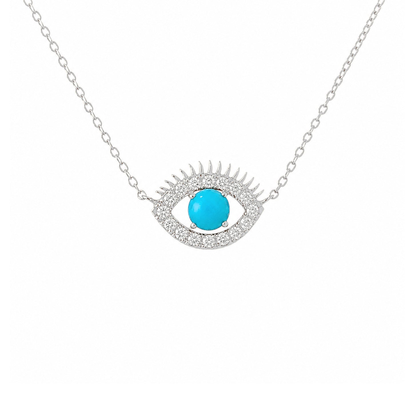 14K Gold Large Size Diamond & Turquoise Evil Eye Lashes Necklace