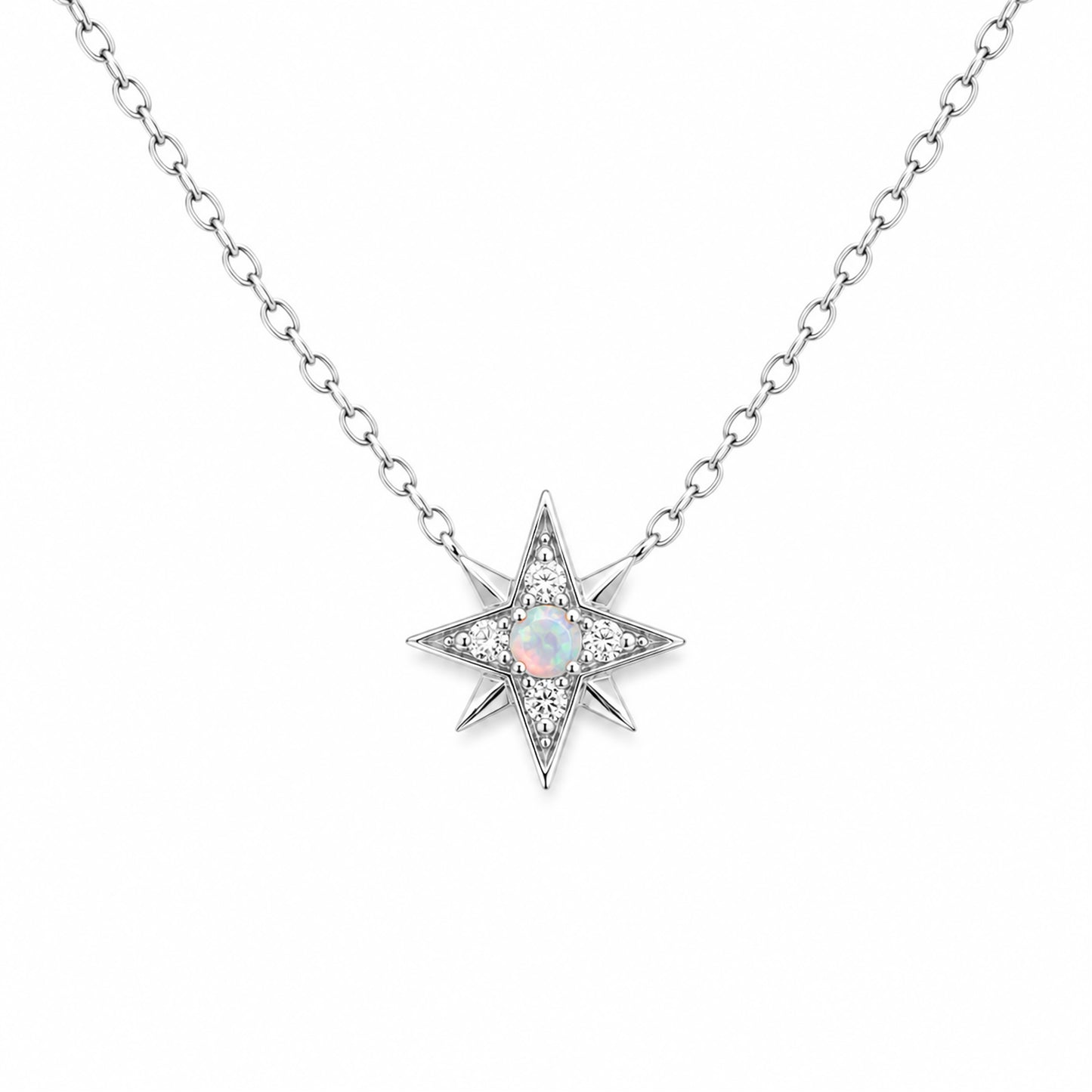 14K Gold Opal & Pavé Diamond Starburst Pendant Necklace, Small Size