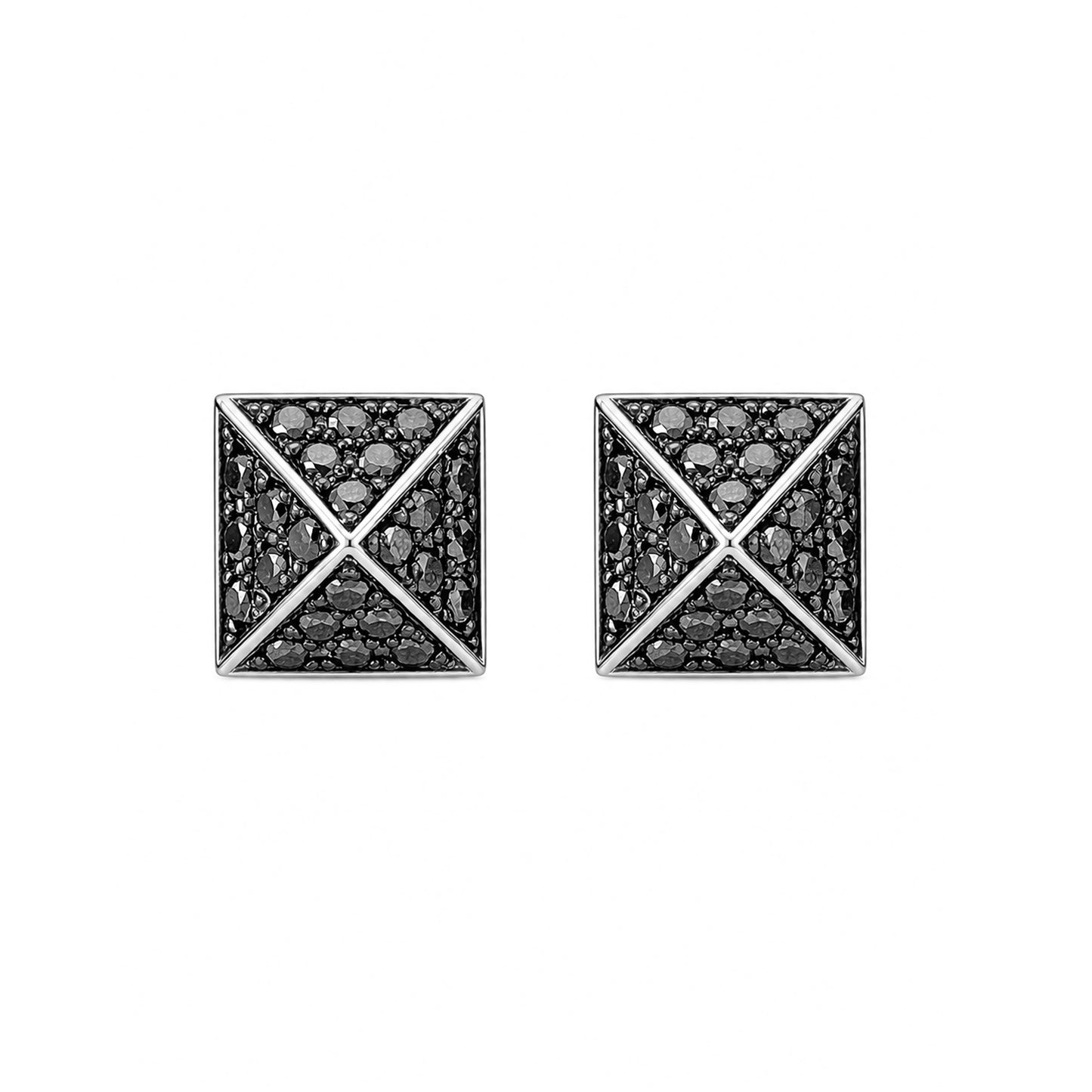 Spike Collection: 14K Gold Pavé Black Diamond Pyramid Spike Stud Earrings, Large Size