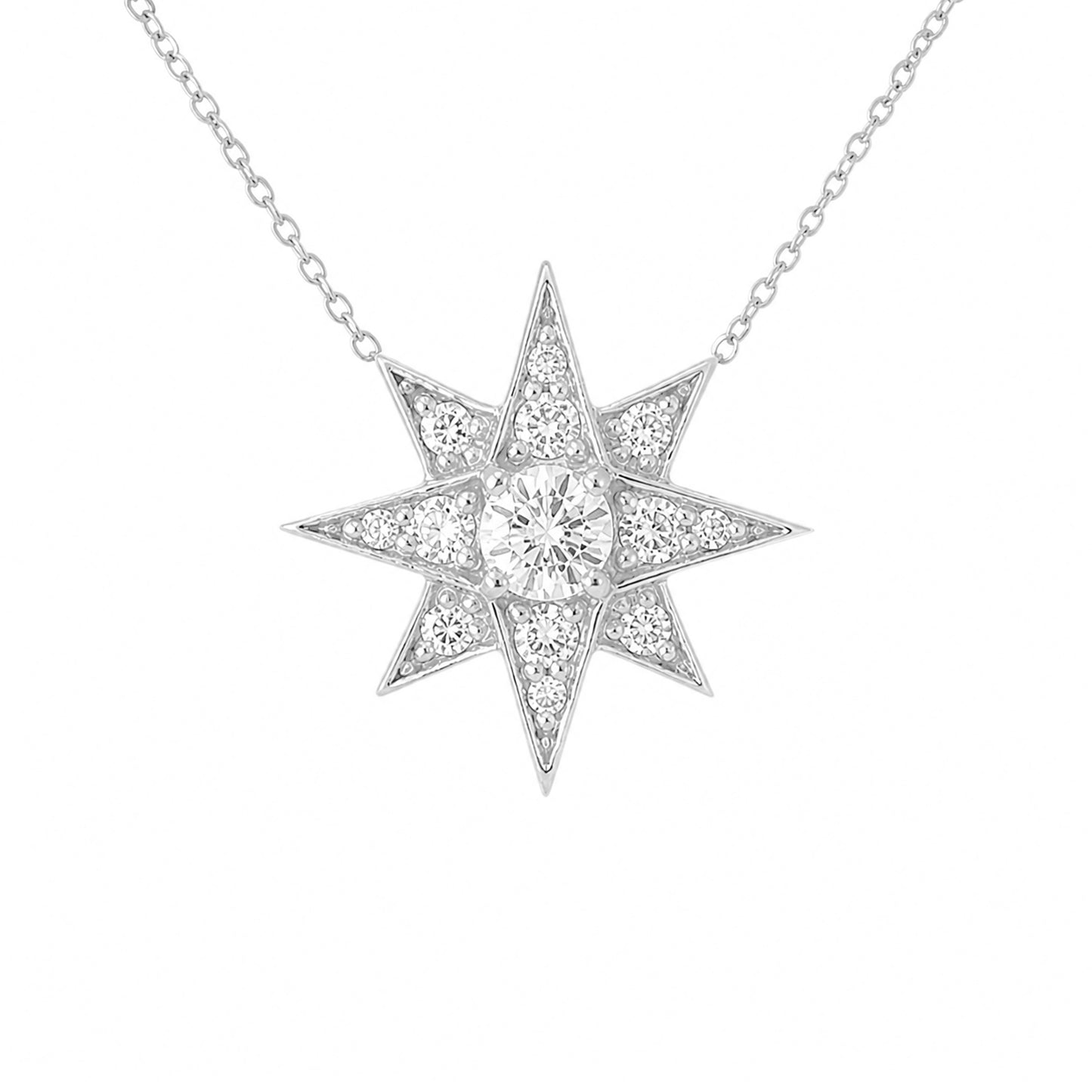 14K Gold Pavé Diamond Starburst Pendant Necklace, Large Size