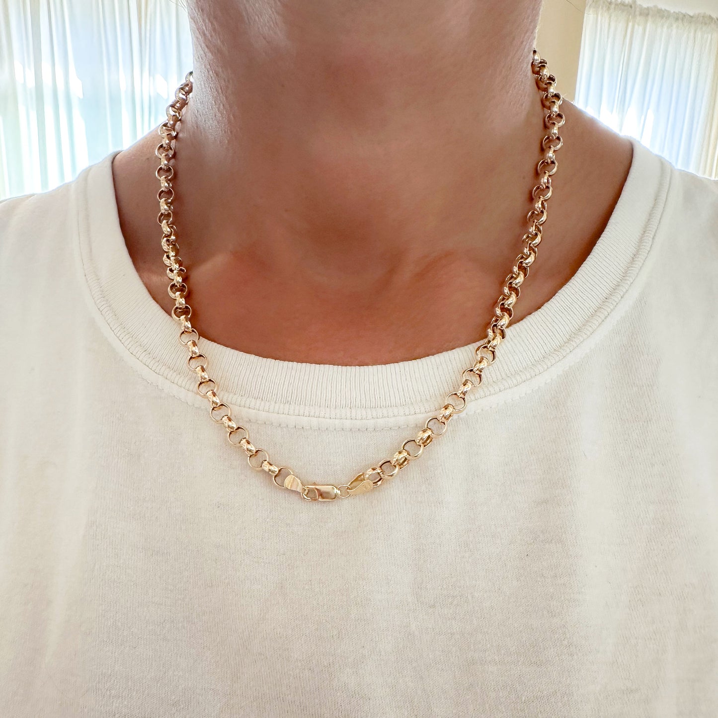 14K Gold Thick Round Rolo Link Belcher Chain Necklace, 5.5mm Size