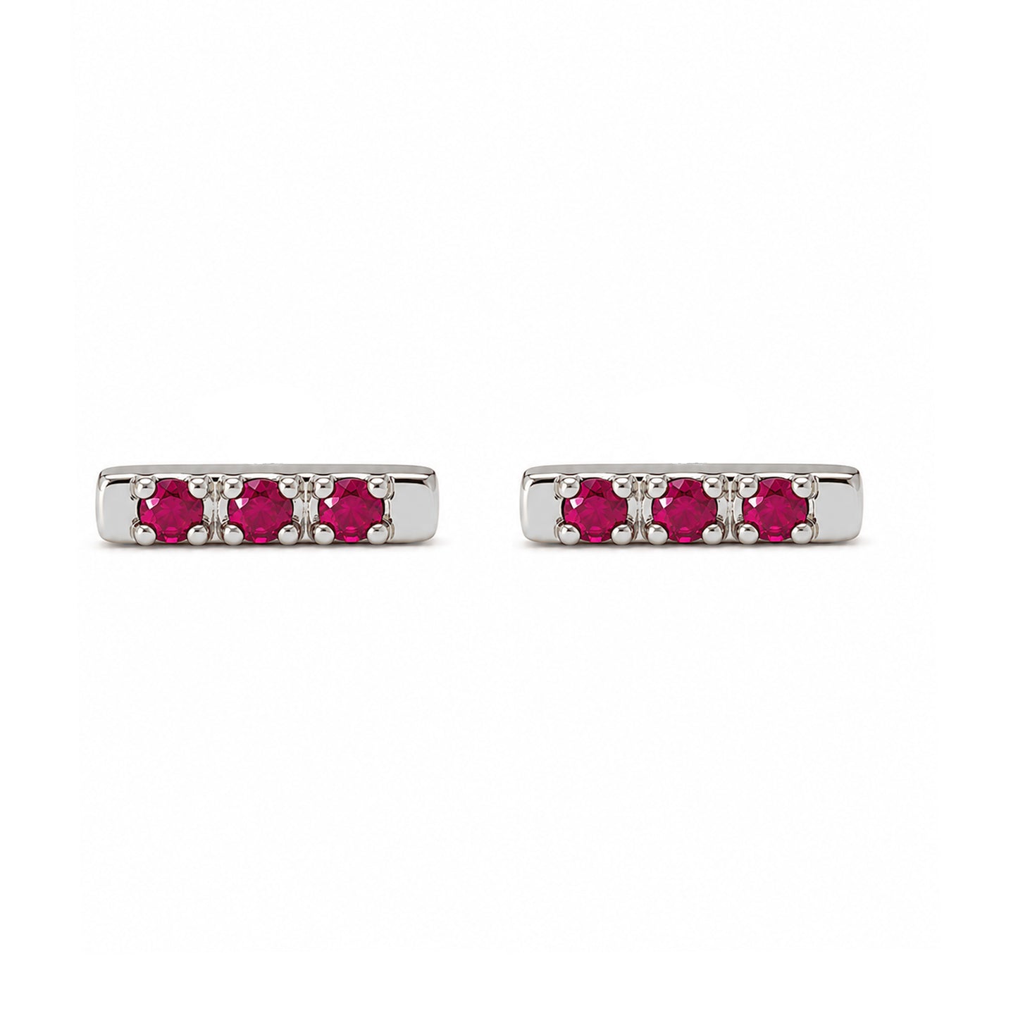14K Gold XS Pavé Ruby Bar Stud Earrings