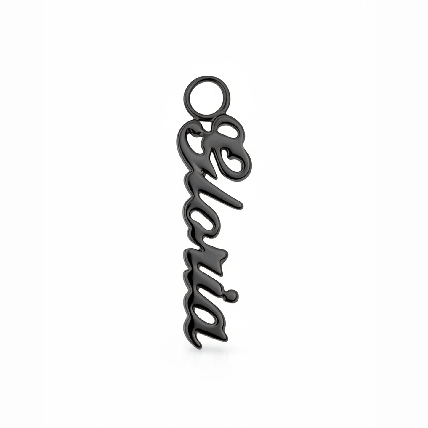 14K Gold Nameplate Earring Hoop Charm, Script Font