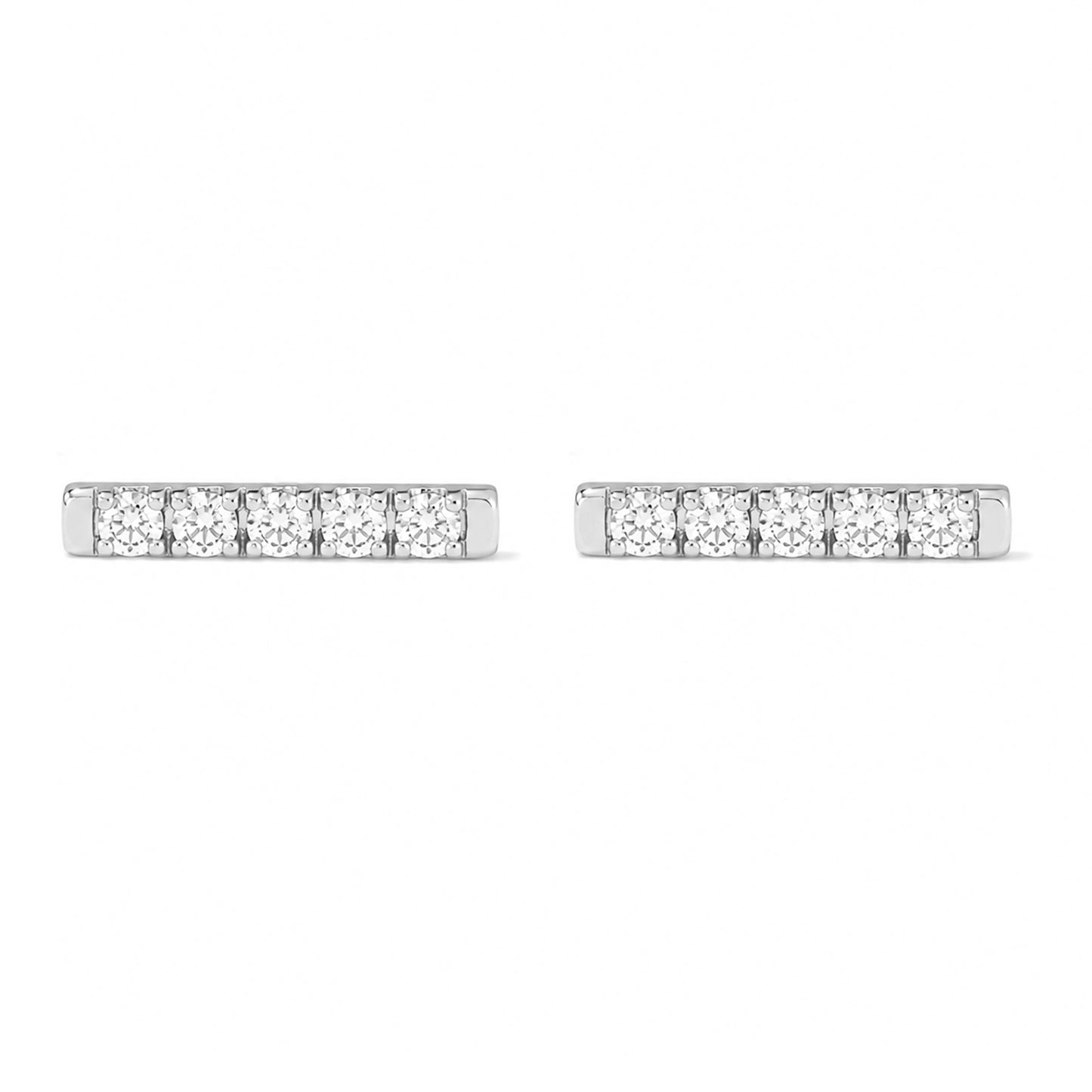 14K Gold Small Pavé Diamond Bar Stud Earrings