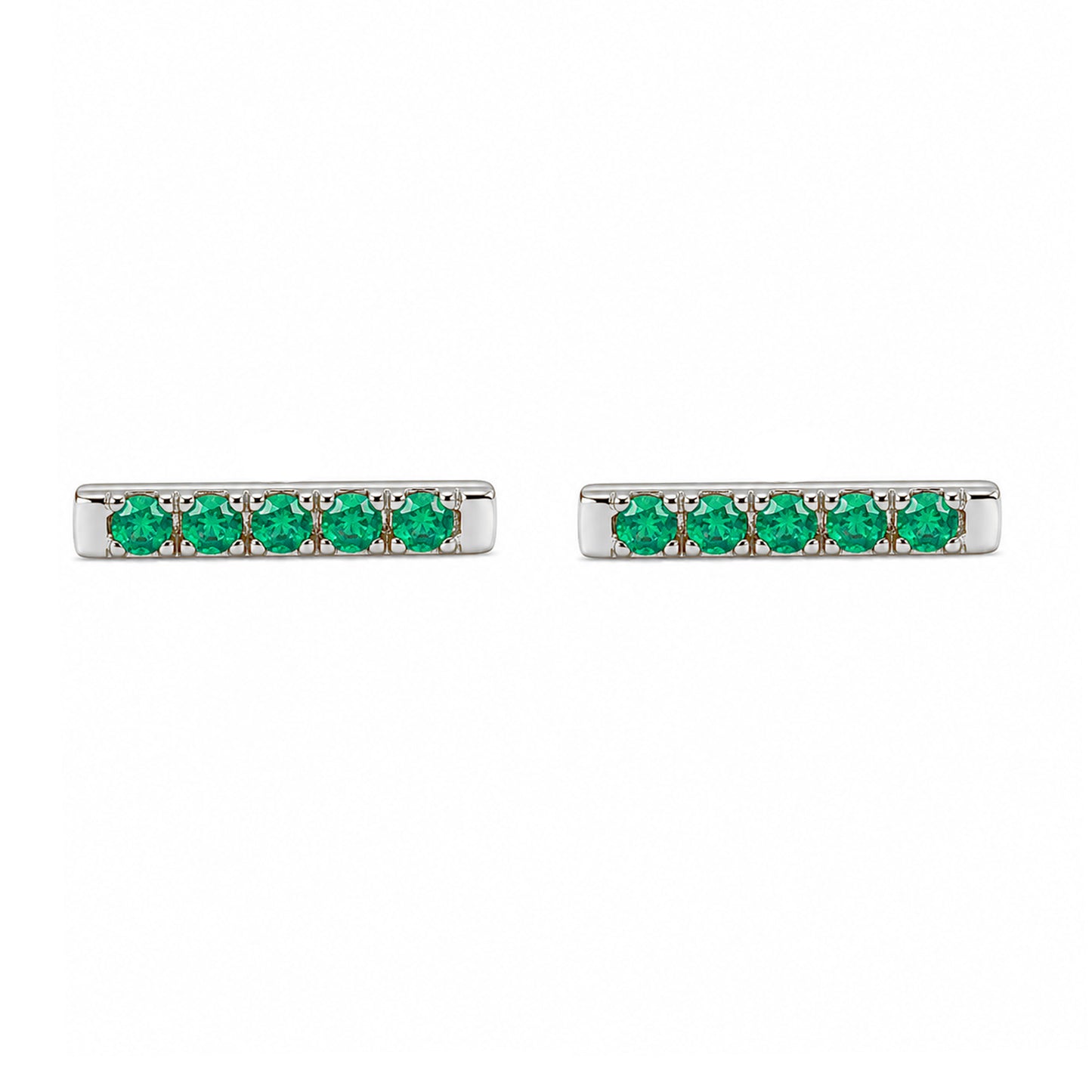 14K Gold Small Pavé Emerald Bar Stud Earrings