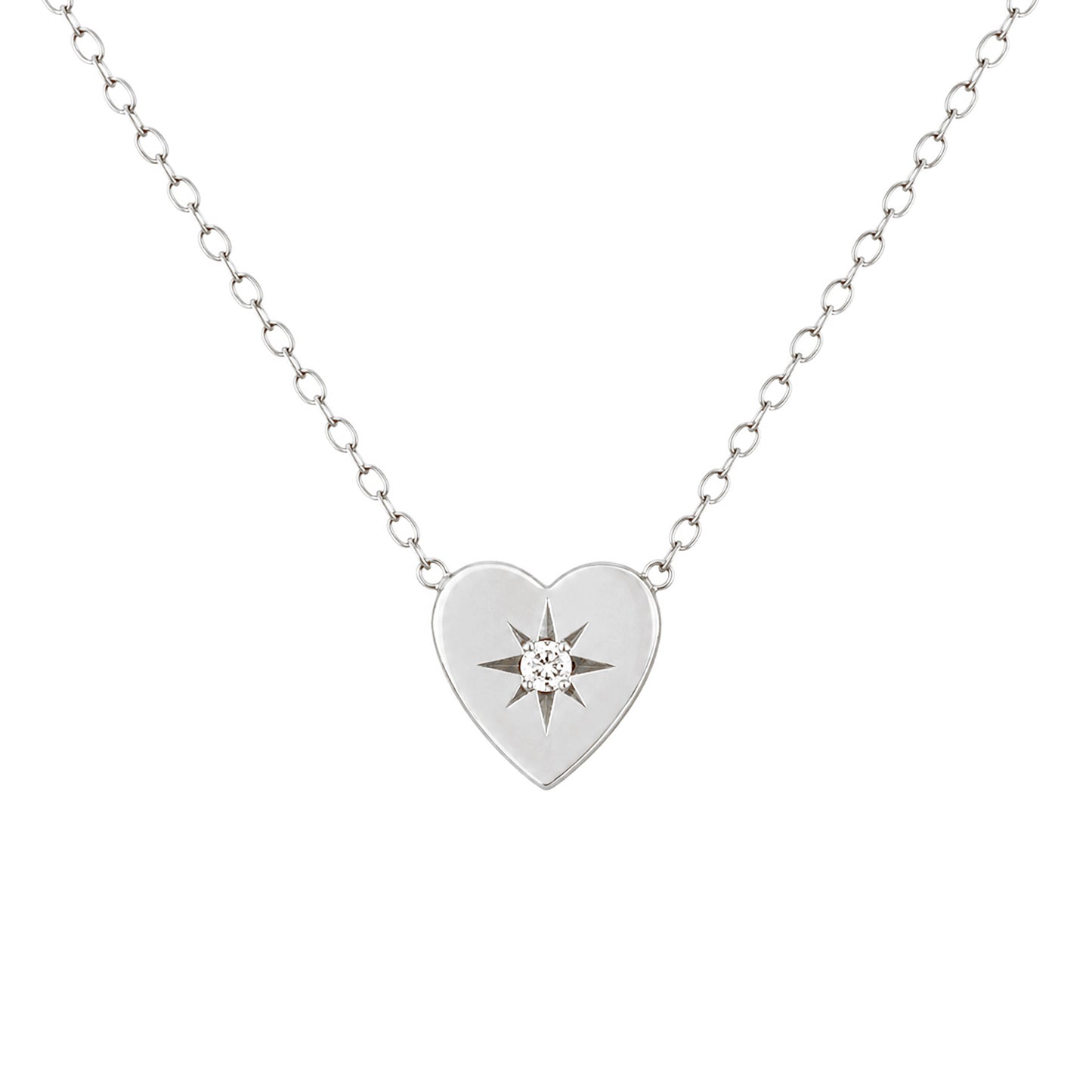 14K Gold Diamond Starburst Heart Necklace, Small Size