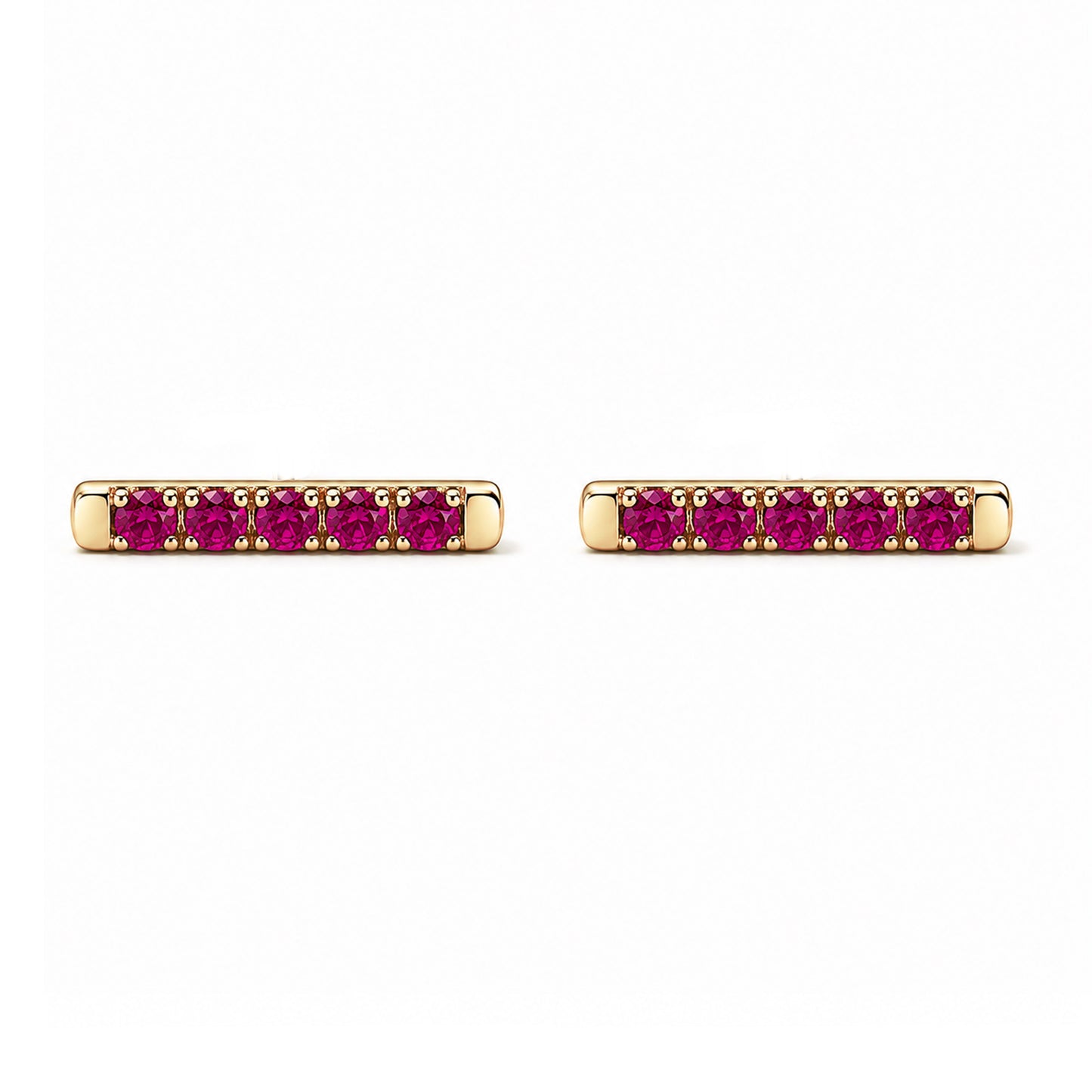 14K Gold Small Pavé Ruby Bar Stud Earrings