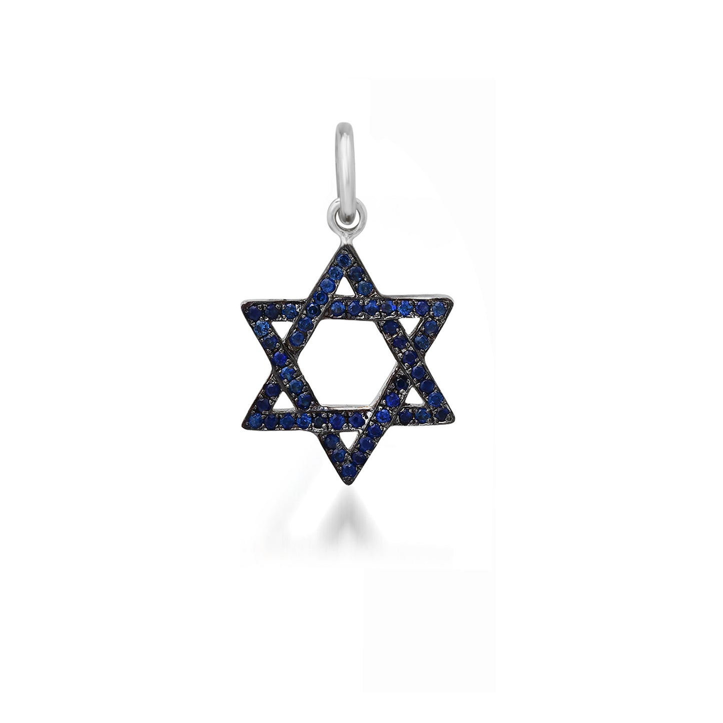 14K Gold Blue Sapphire Star of David Charm Pendant, Small Size