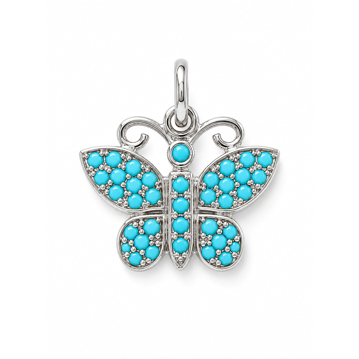 14K Gold Pavé Turquoise Butterfly Charm Pendant