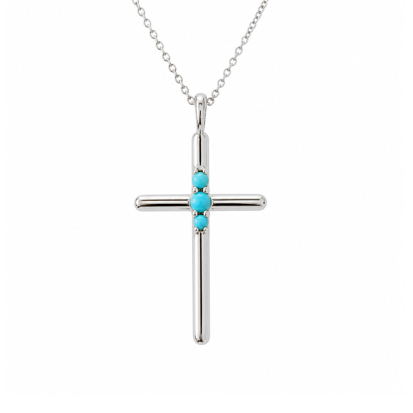 14K Gold Triple Turquoise Cross Charm Necklace