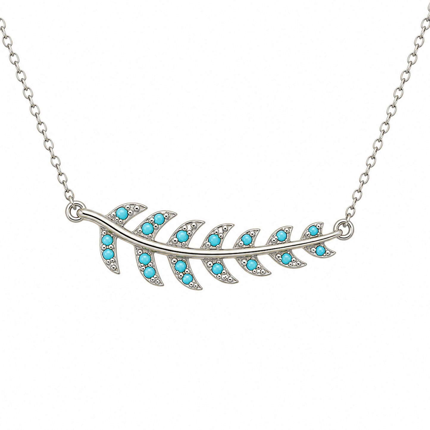 14K Gold Pavé Turquoise Leaf Necklace