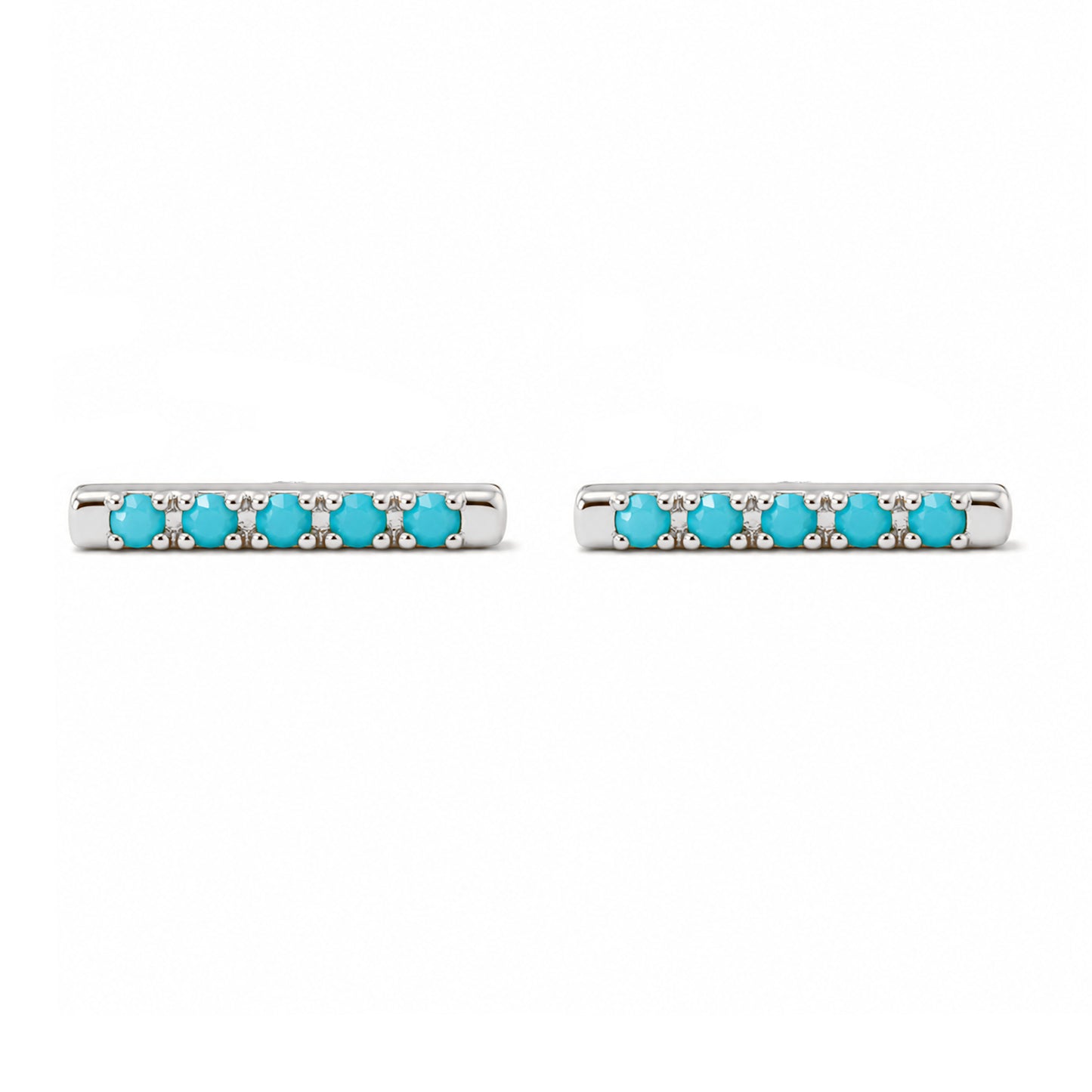 14K Gold Small Pavé Turquoise Bar Stud Earrings