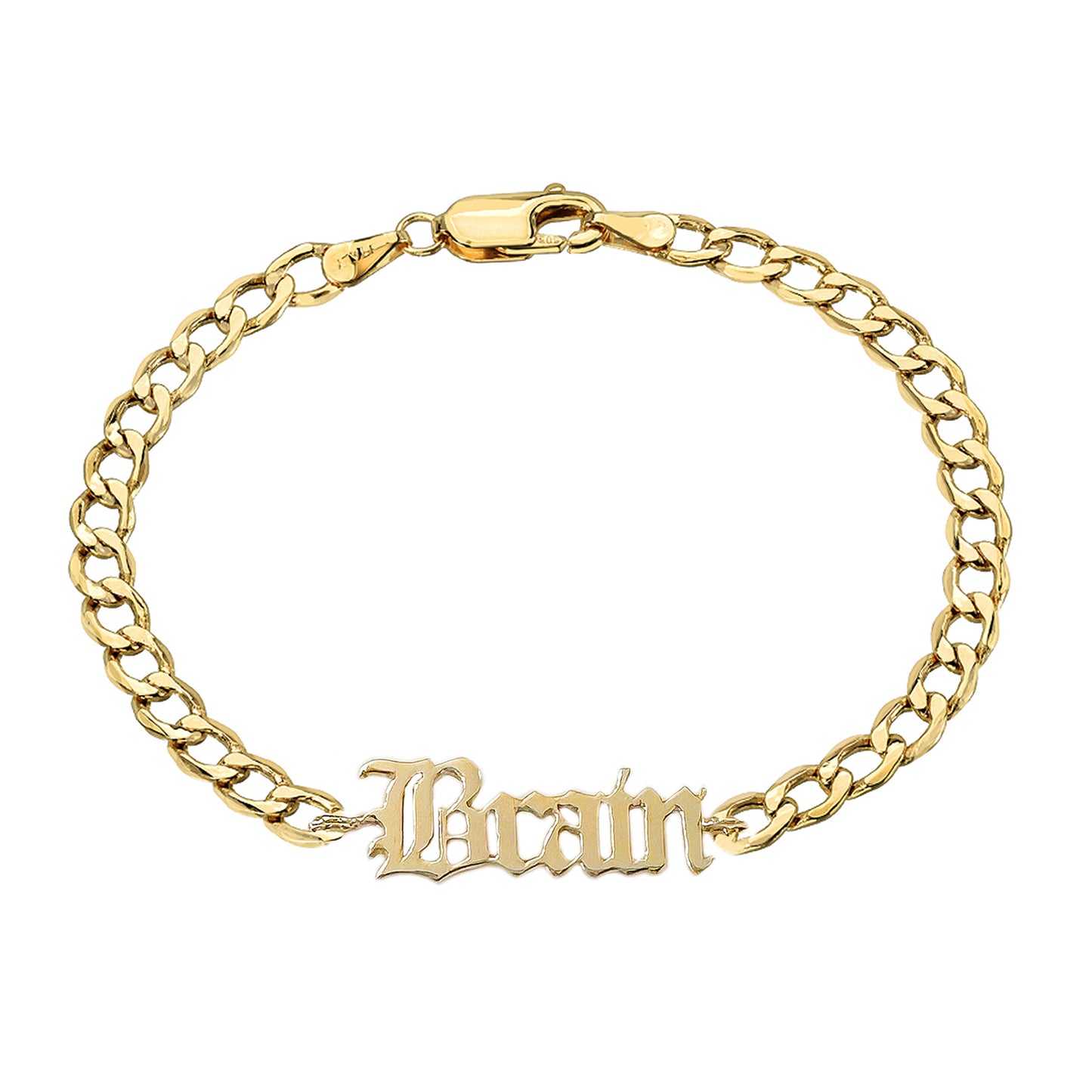 14K Gold Mini Nameplate Bracelet ~ Old English Font