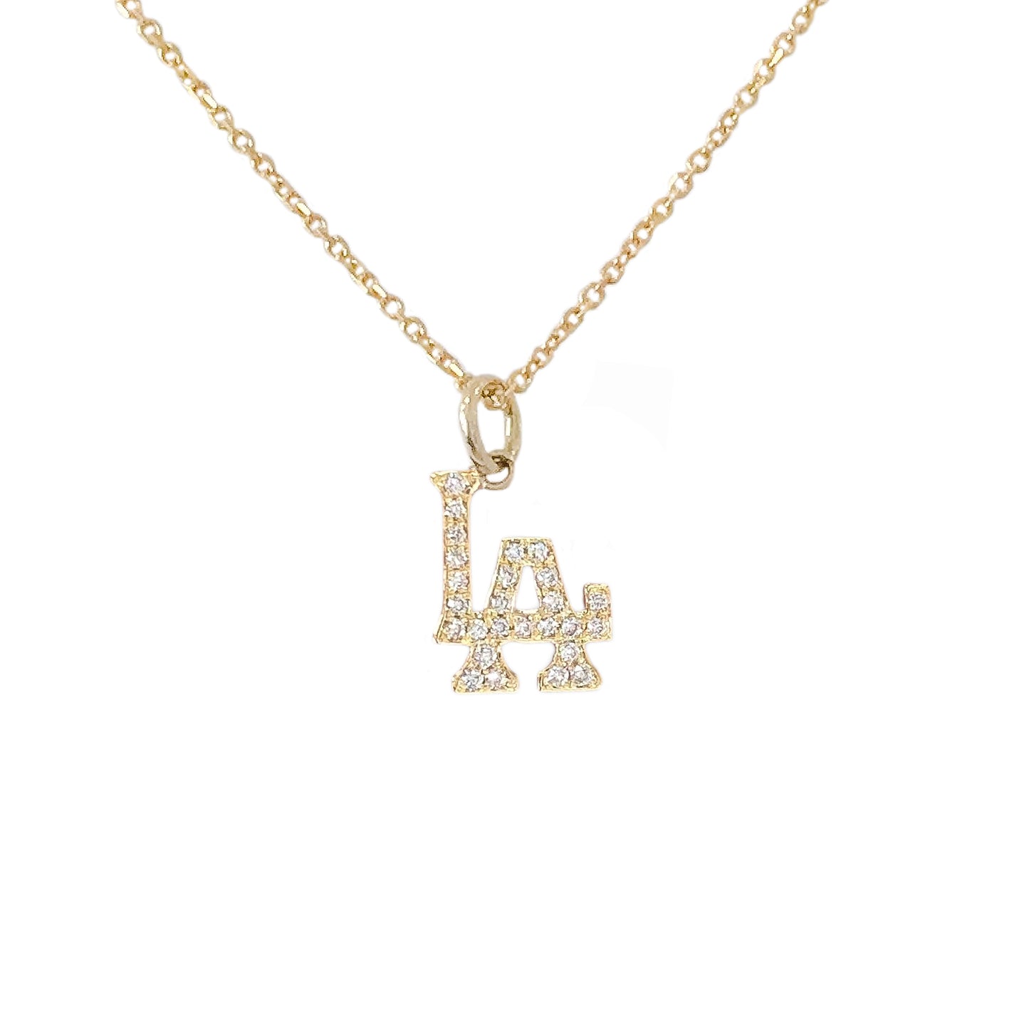 14K Gold Pavé Diamond LA Logo Charm Necklace