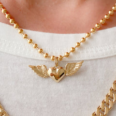 14K Gold Flying Heart Charm Pendant ~ In Stock!