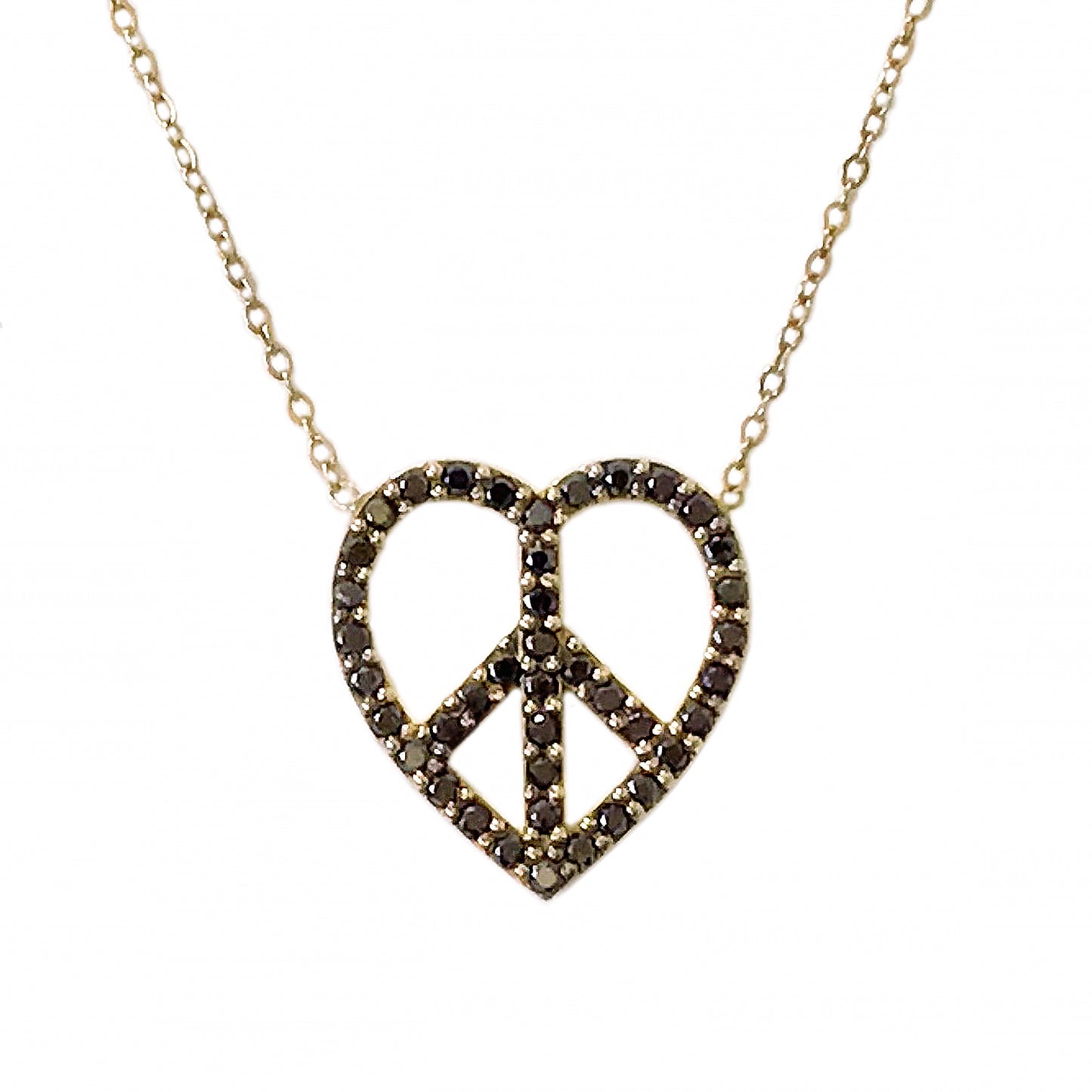 14K Gold Pavé Black Diamond Peace & Love Necklace, Medium Size
