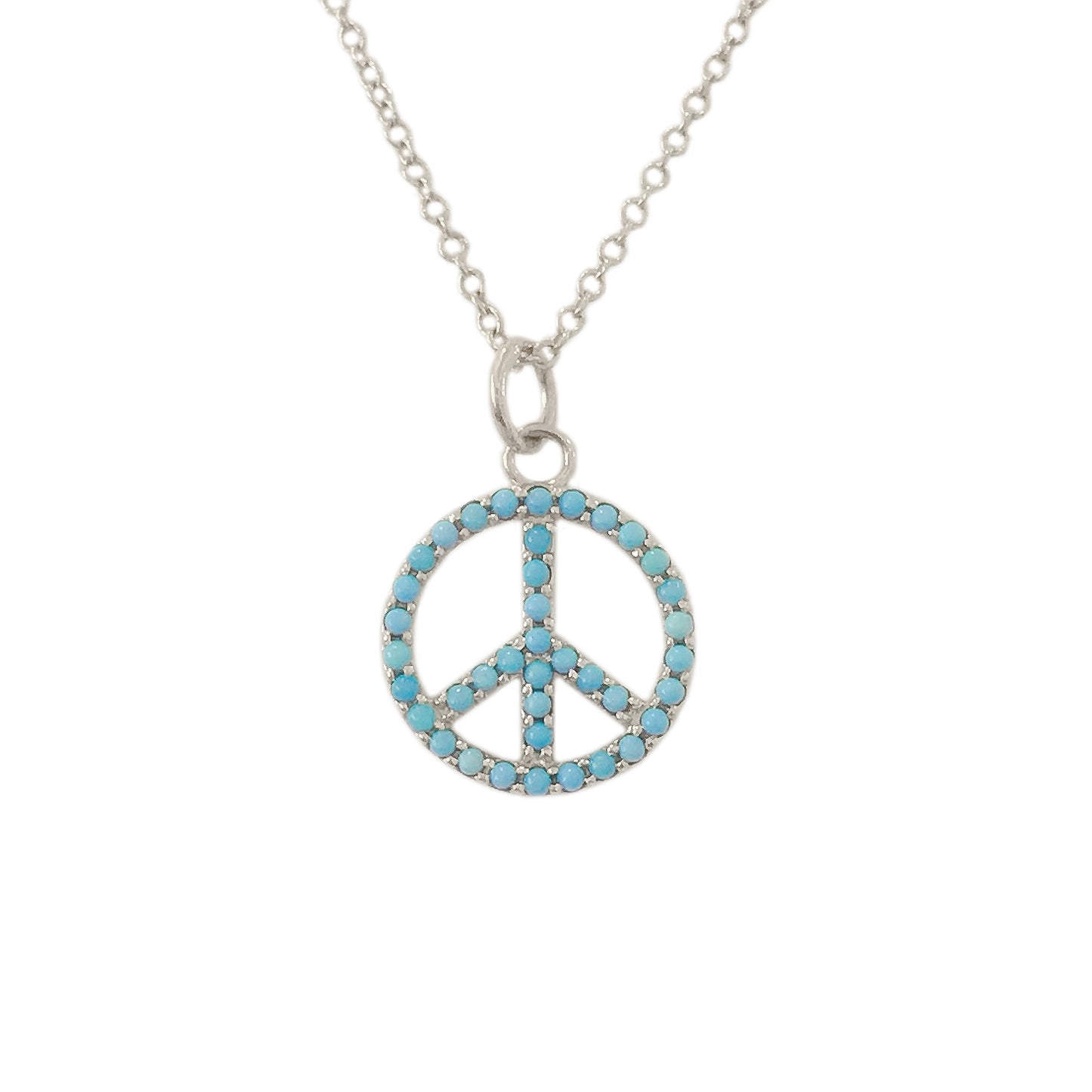 14K Gold Turquoise Peace Sign Shape Frame Necklace, Small Size