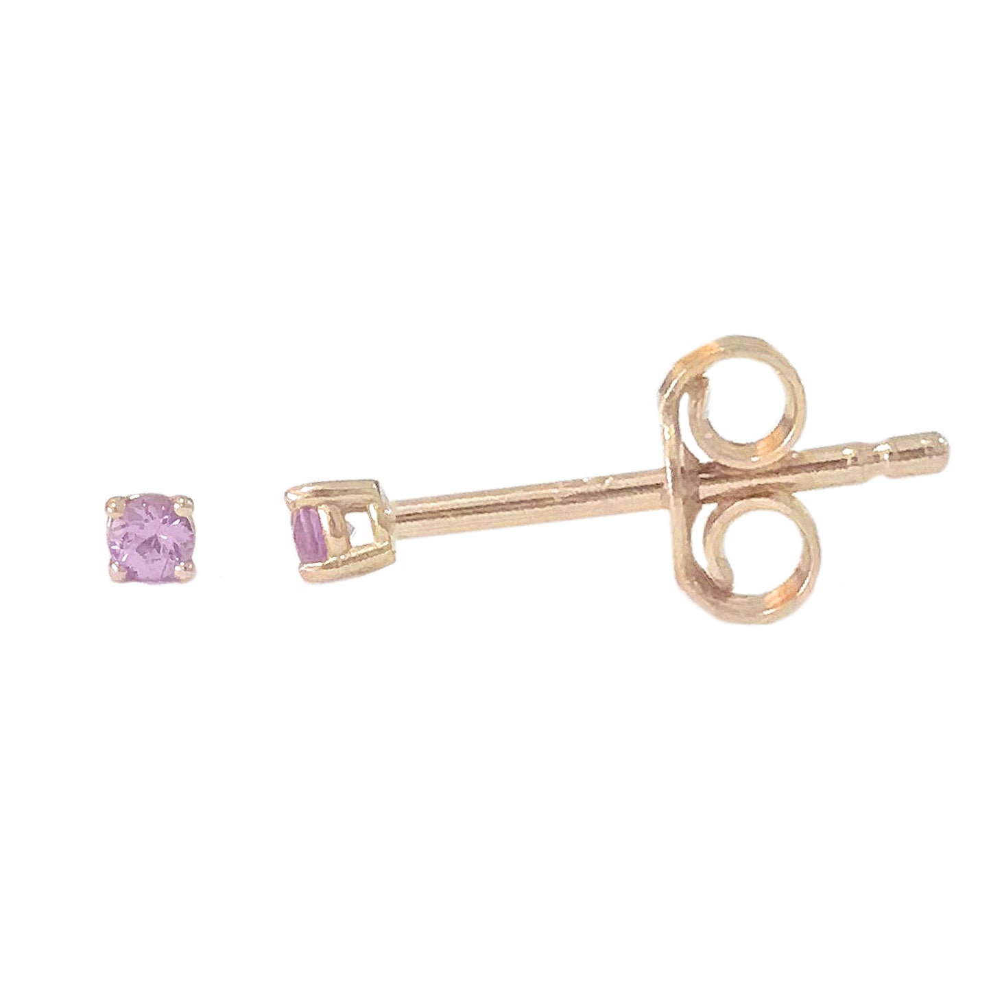 14K Gold 1mm Solitaire Purple Sapphire 4 Prong Stud Earrings