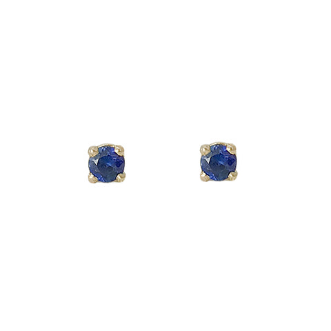 14K Gold 1mm Solitaire Sapphire 4 Prong Stud Earrings