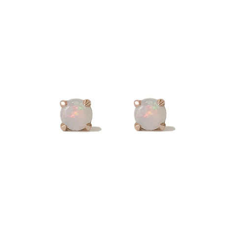 14K Gold 2mm Solitaire Opal Cabochon 4 Prong Stud Earrings