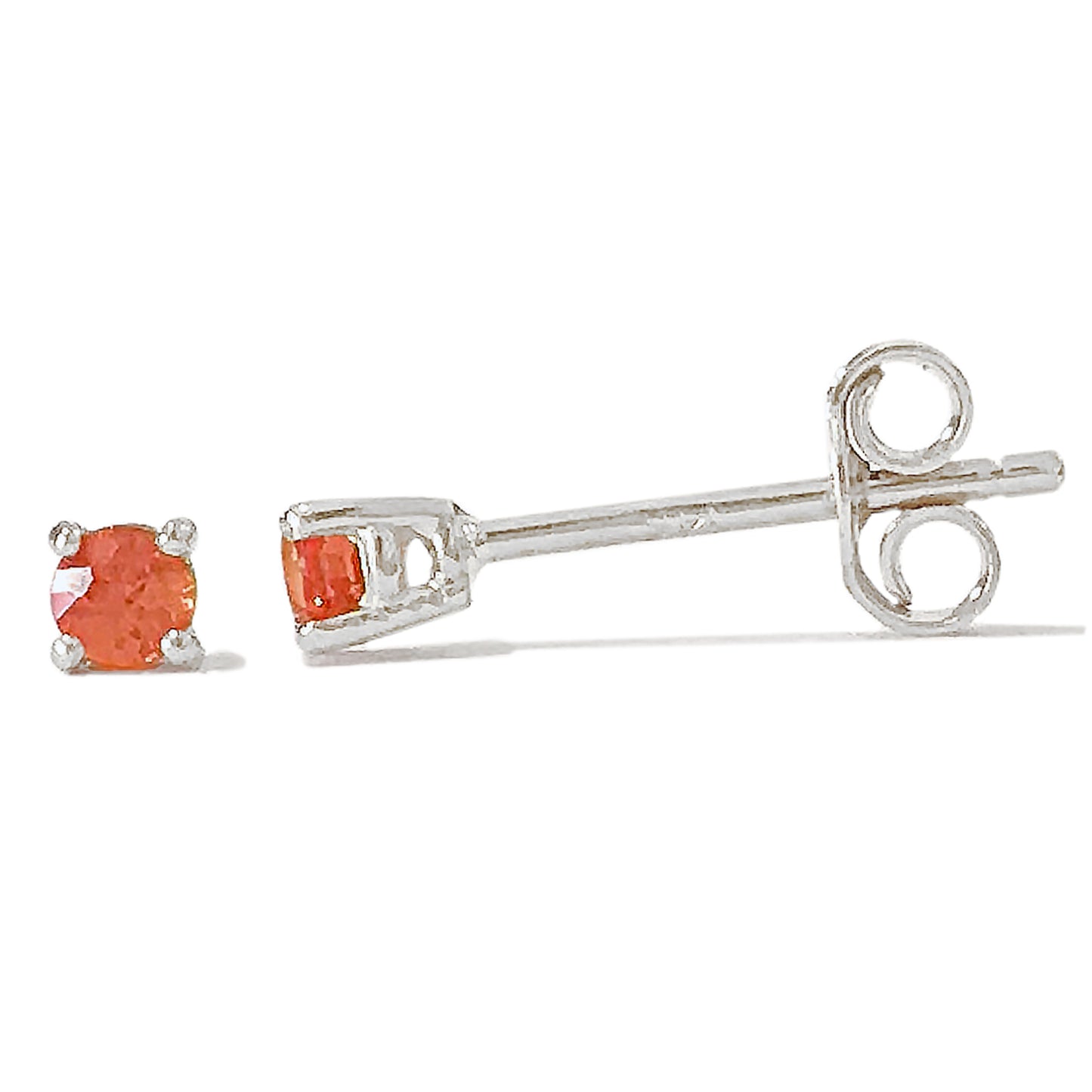 14K Gold 2mm Solitaire Orange Sapphire 4 Prong Stud Earrings