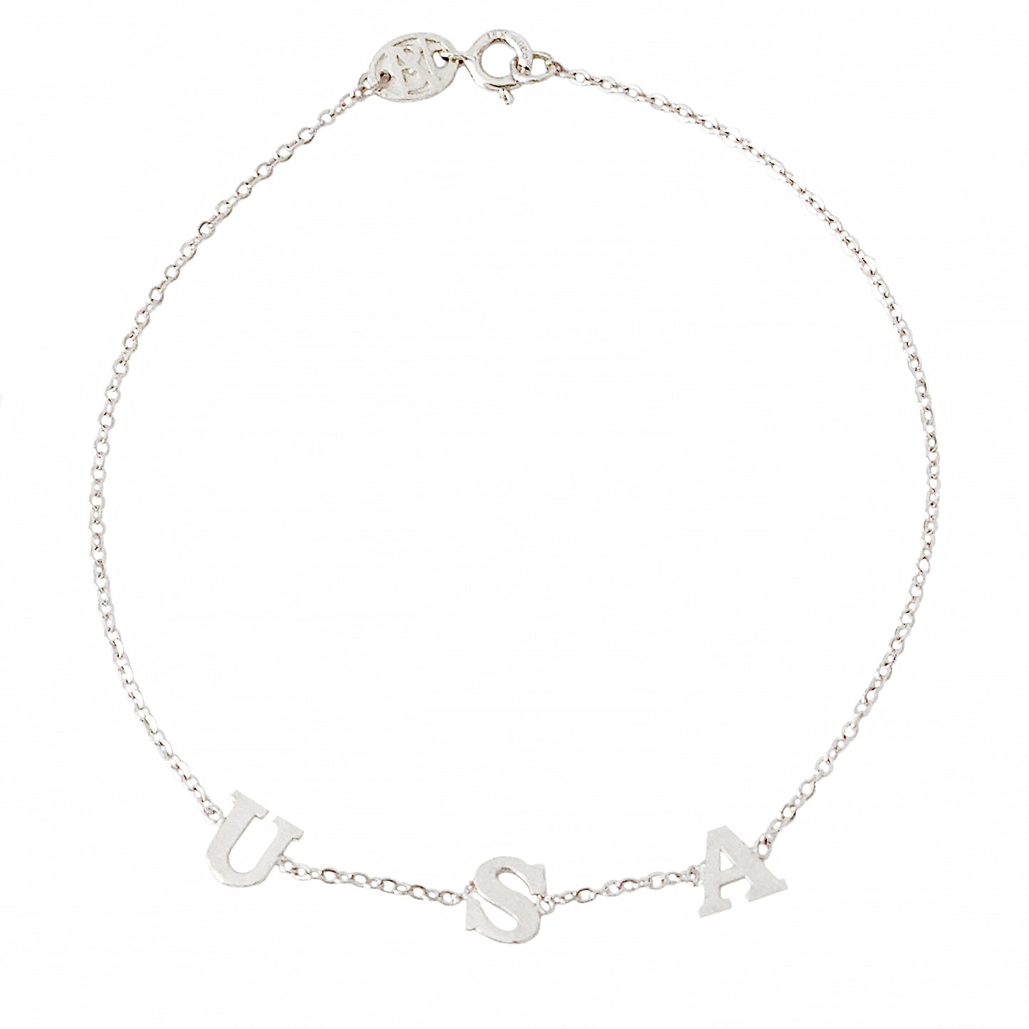 14K Gold Triple Initial Monogram Charm Pendant Bracelet