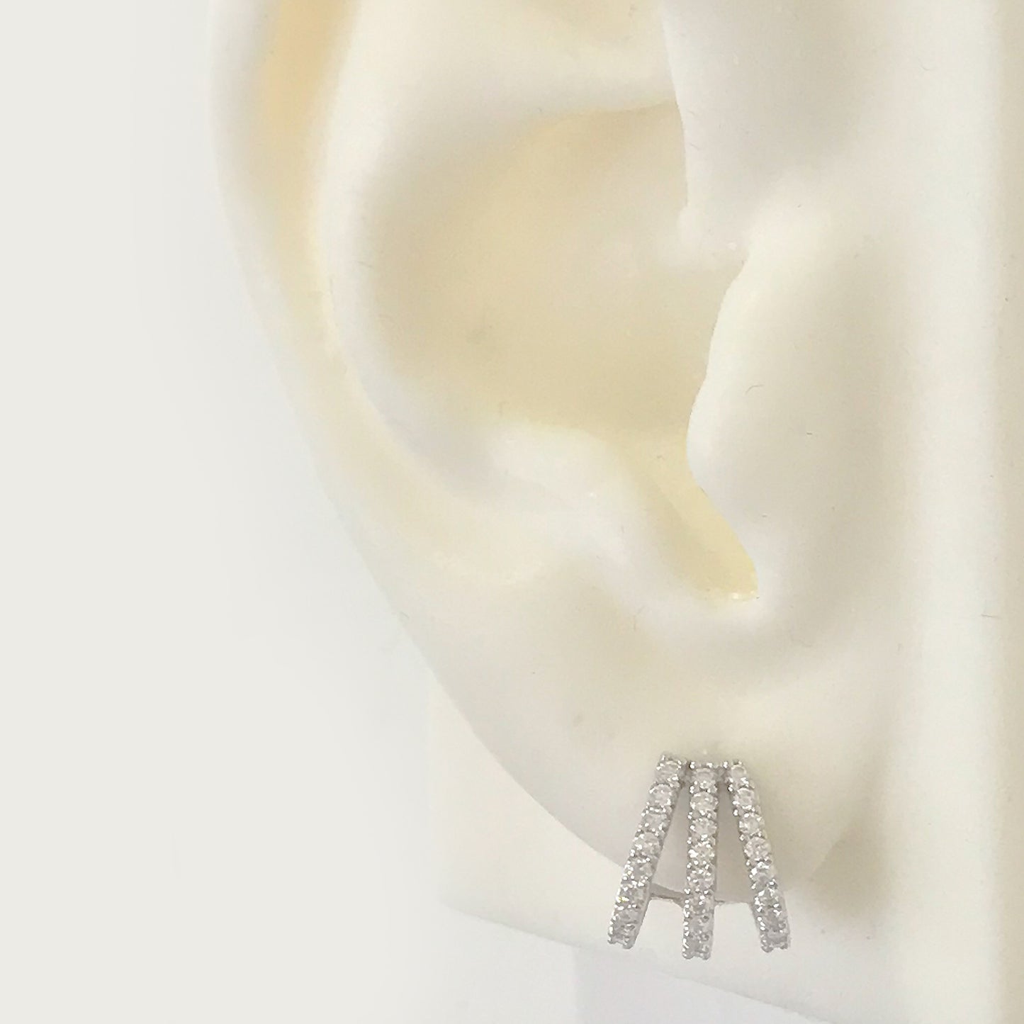 14K Gold Pavé Diamond 3 Row Hoop Stud Earrings