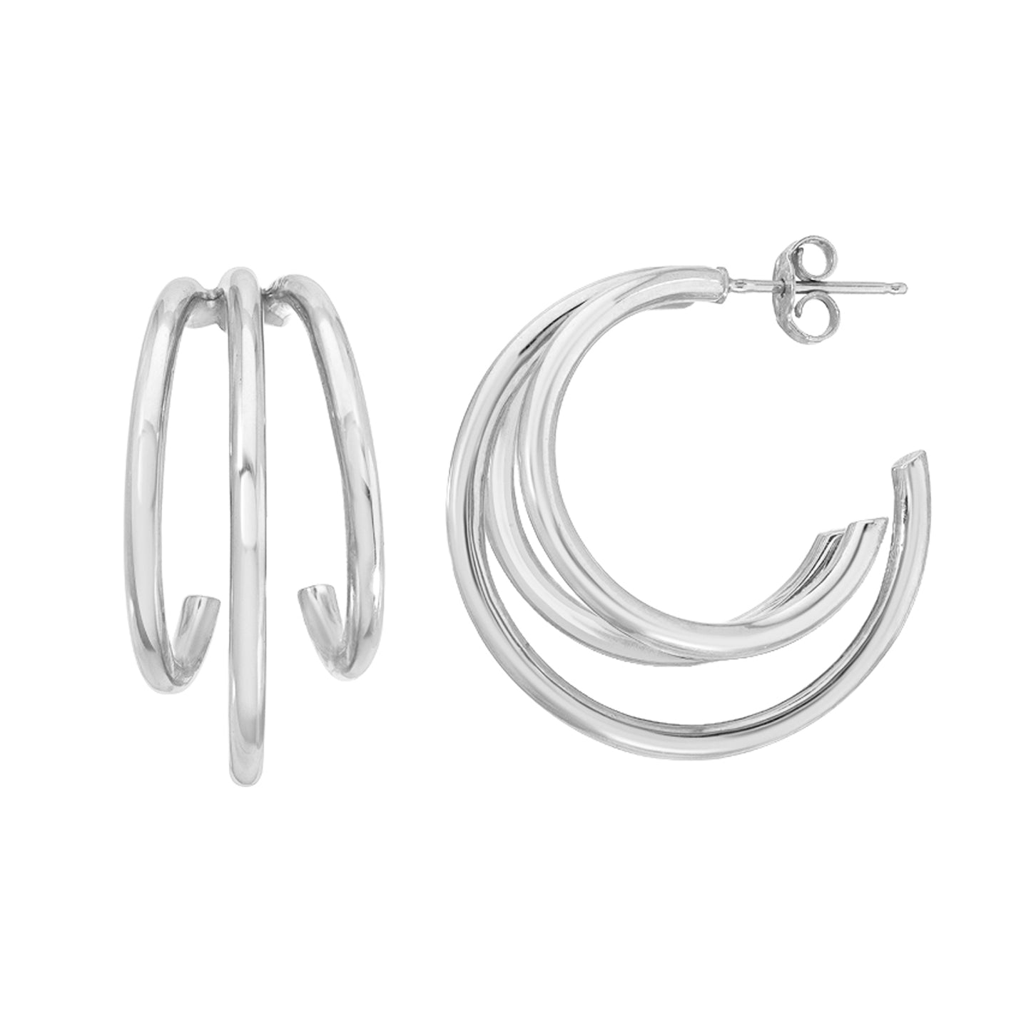 14K Gold Triple XL Hoop Stud Earrings