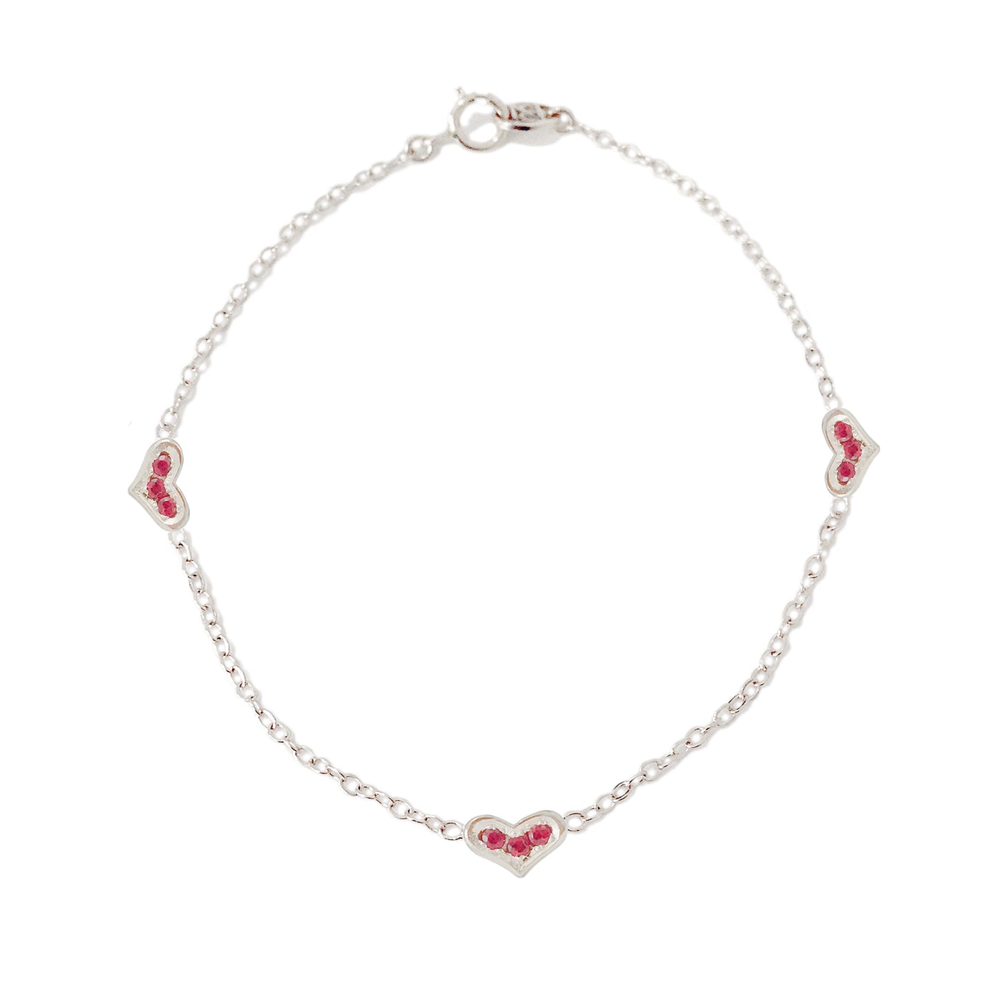 14K Gold Pavé Ruby Triple XS Sweetheart Bracelet